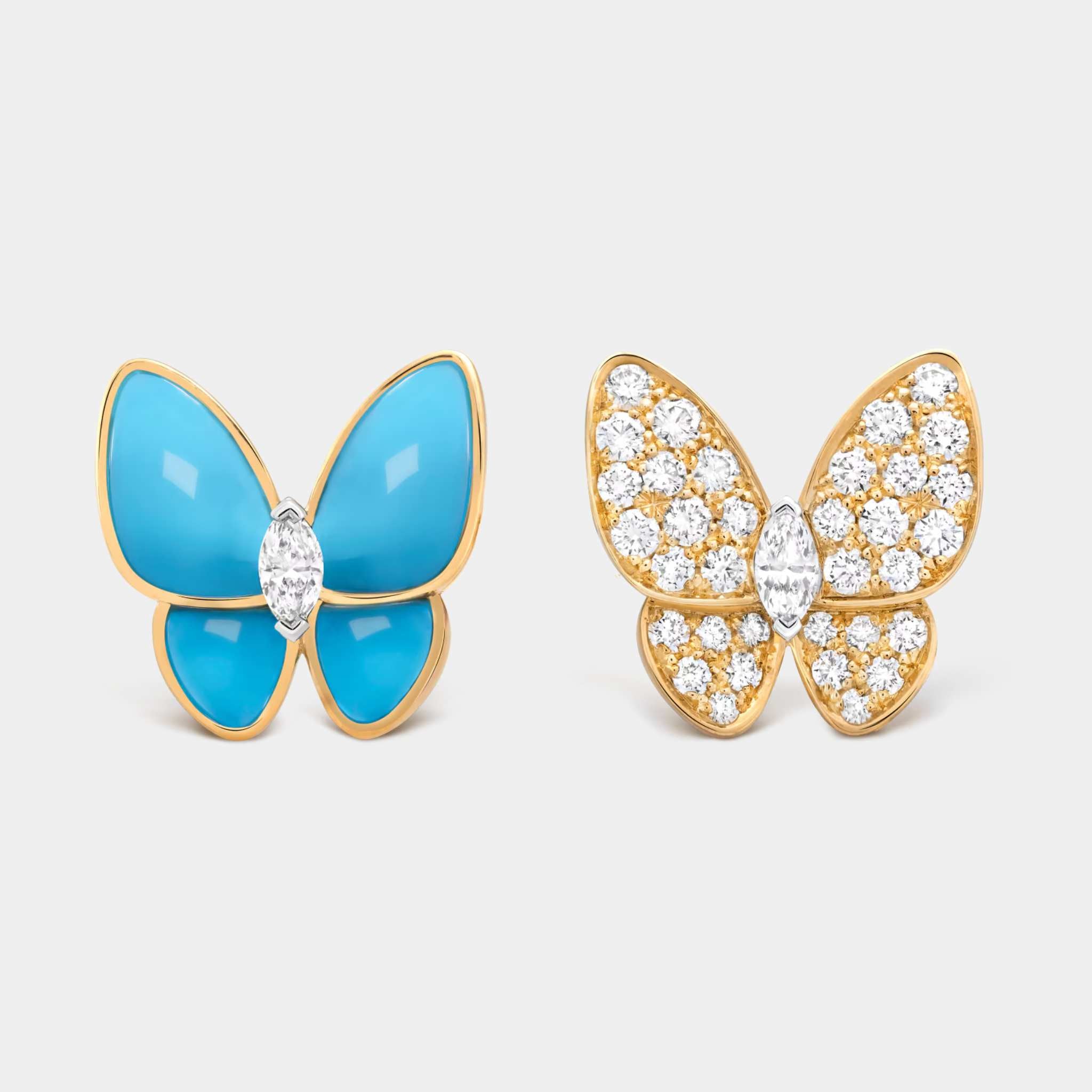 أقراط Two Butterfly من الذهب بالألماس وفيروز