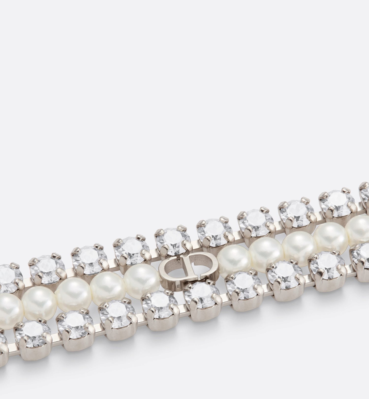 Sparkle Bracelet Palladium Finish Metal With White Resin Pearls And Silver-Tone Crystals