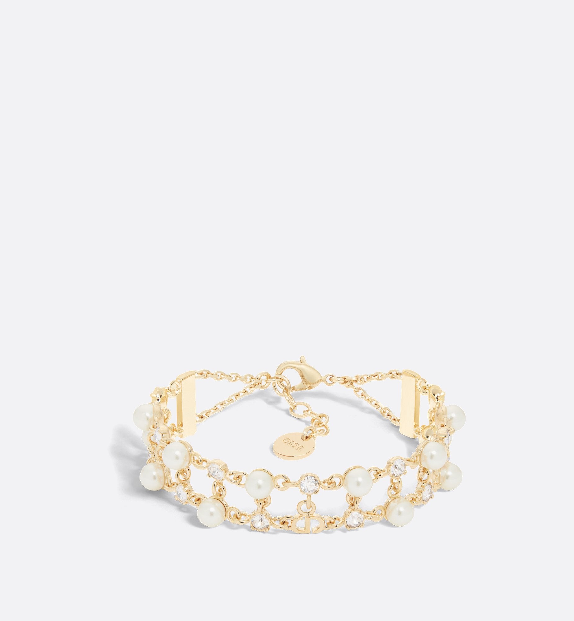 Petit Cd Treasure Bracelet Gold Finish Metal With White Resin Pearls And Silver-Tone Crystals