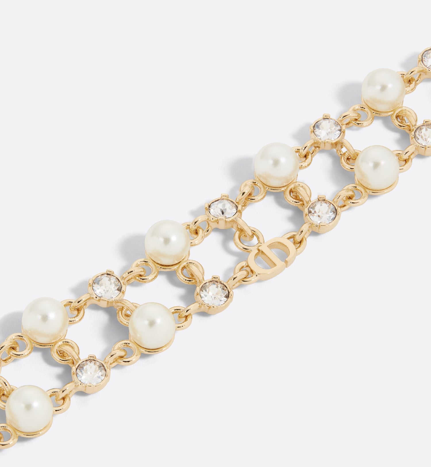 Petit Cd Treasure Bracelet Gold Finish Metal With White Resin Pearls And Silver-Tone Crystals