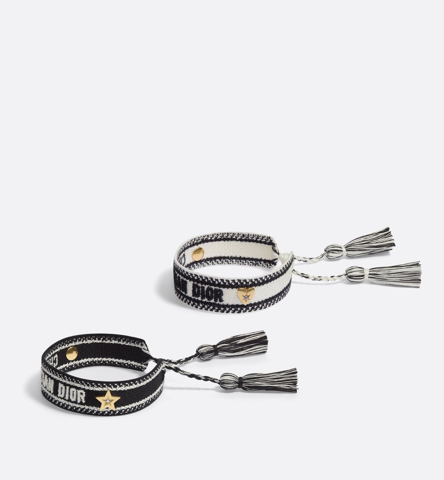 Cd Bracelet Set Black And White Cotton With Gold Finish Metal And White Crystals