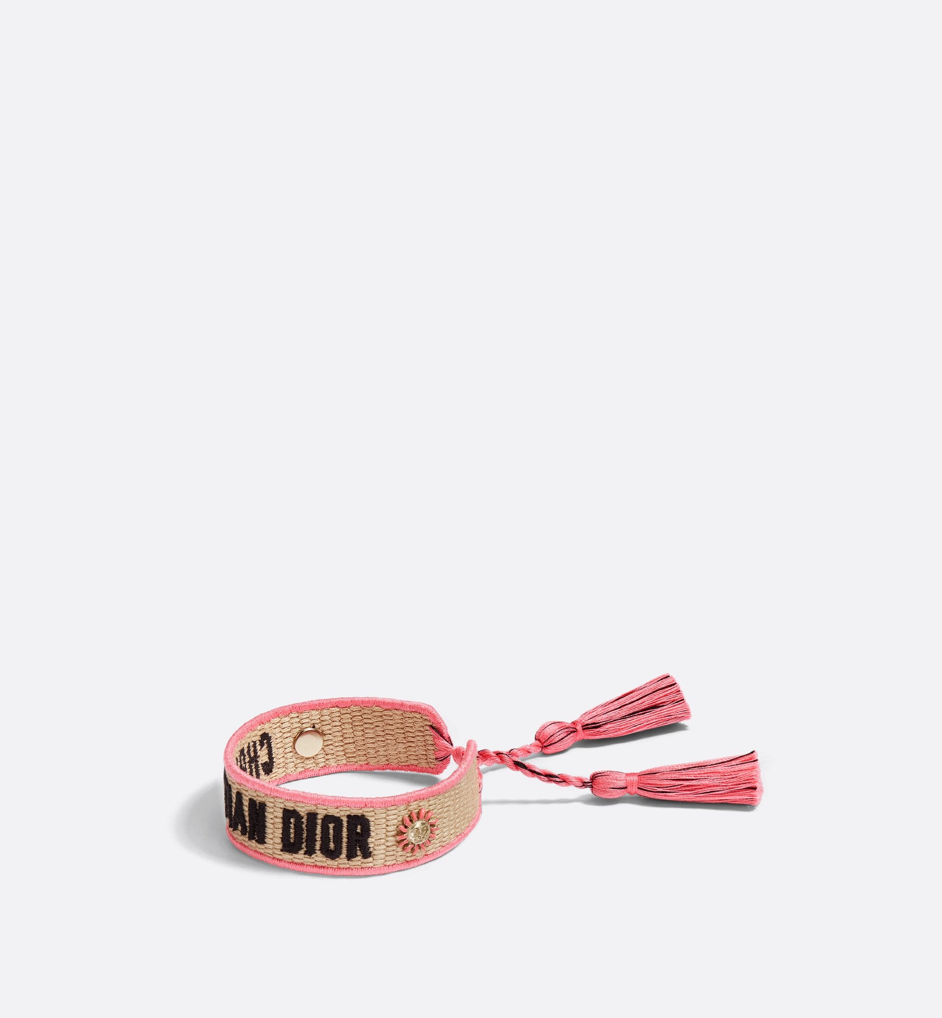 Dioriviera Christian Dior Bracelet Natural Raffia Effect Cotton, Gold-Finish Metal And Candy Pink Lacquer