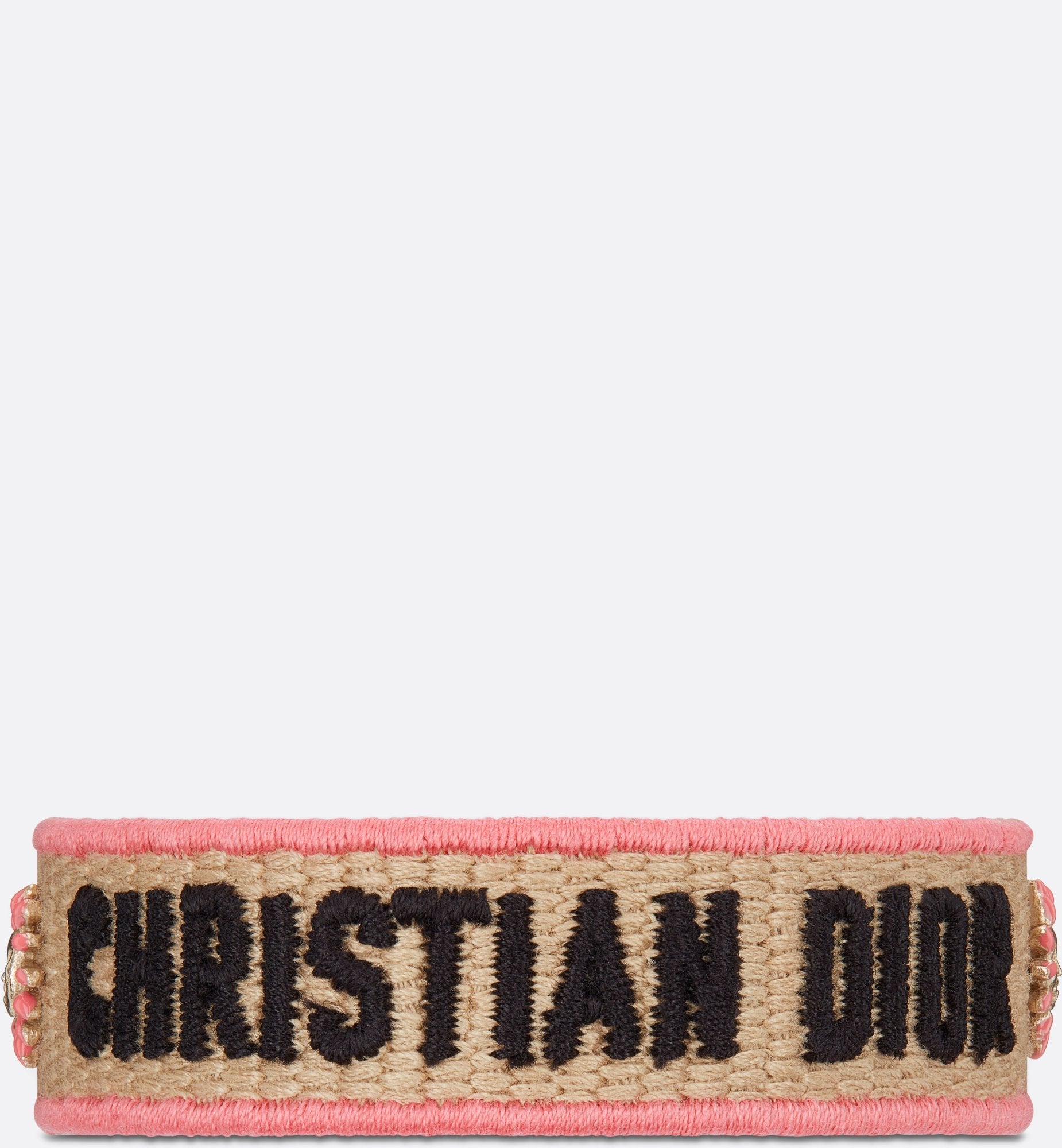 Dioriviera Christian Dior Bracelet Natural Raffia Effect Cotton, Gold-Finish Metal And Candy Pink Lacquer