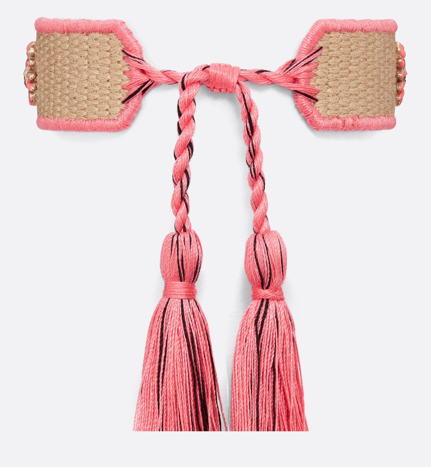 Dioriviera Christian Dior Bracelet Natural Raffia Effect Cotton, Gold-Finish Metal And Candy Pink Lacquer