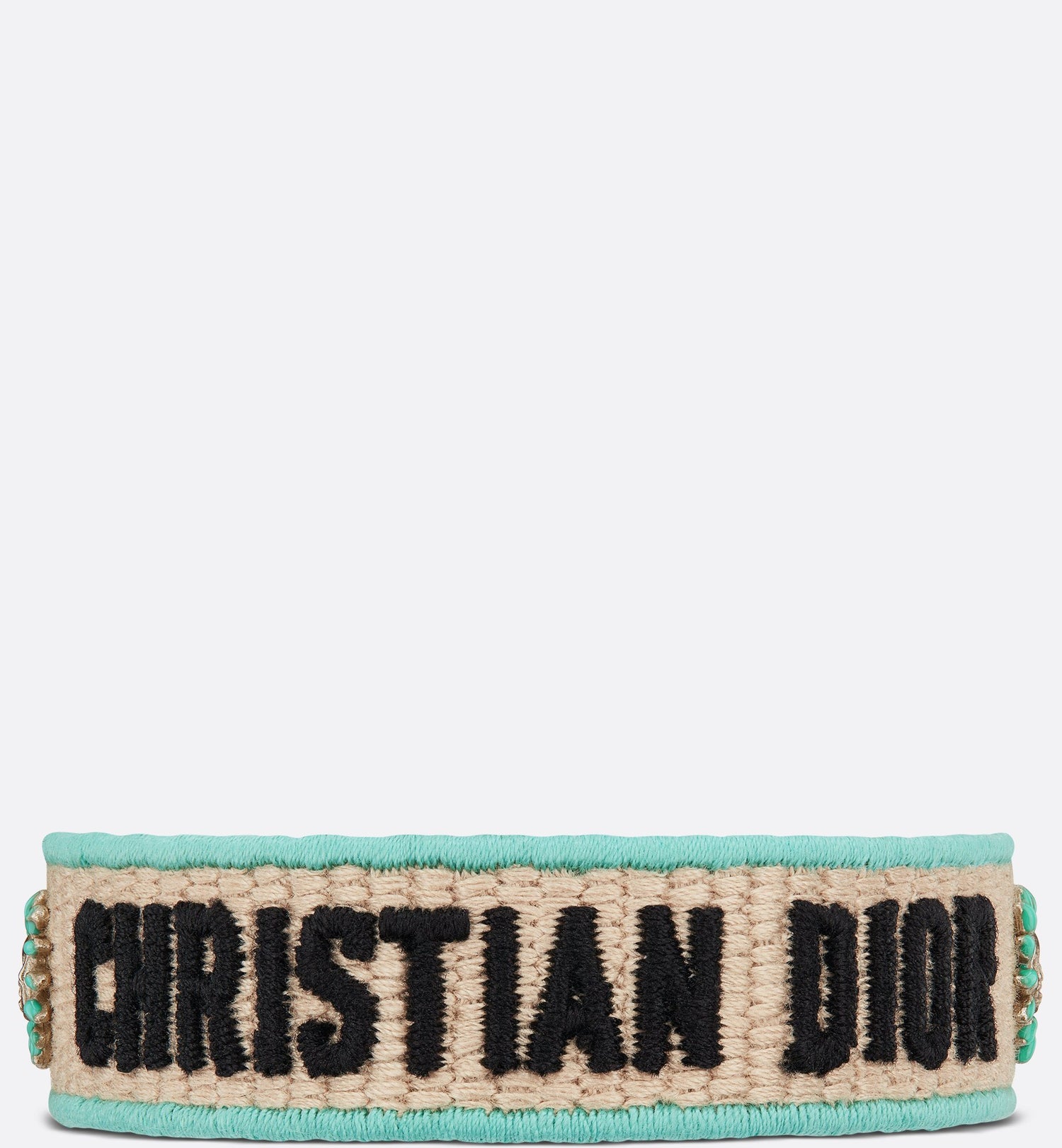 Dioriviera Christian Dior Bracelet Natural Raffia Effect Cotton, Gold-Finish Metal And Aquamarina Lacquer