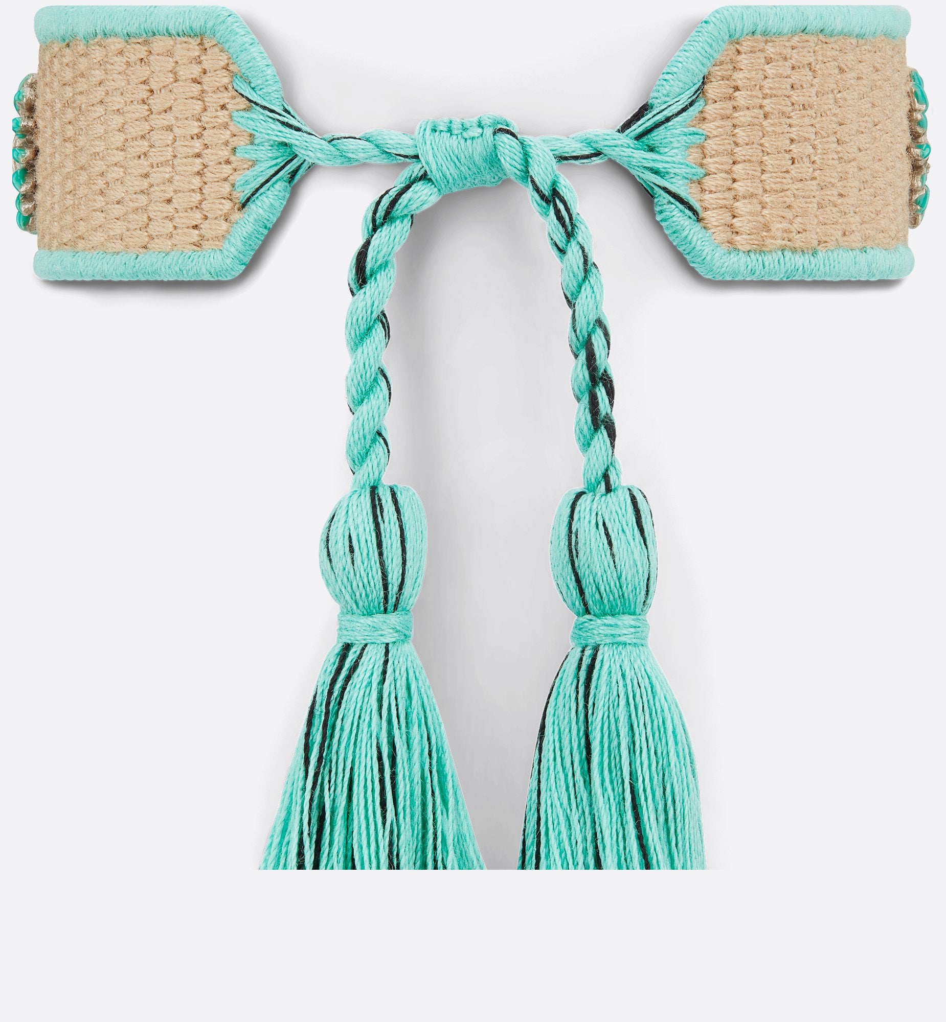 Dioriviera Christian Dior Bracelet Natural Raffia Effect Cotton, Gold-Finish Metal And Aquamarina Lacquer