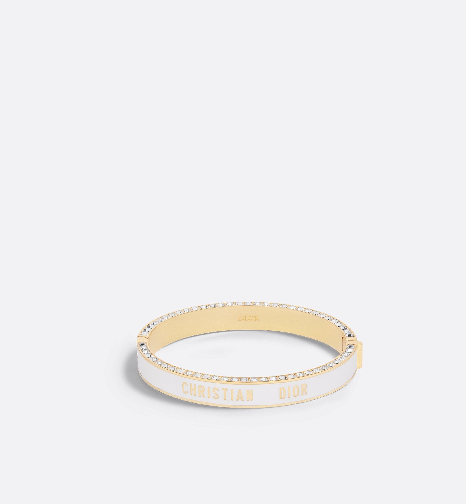 Night Code Bangle Gold Finish Metal White Crystals And White Lacquer