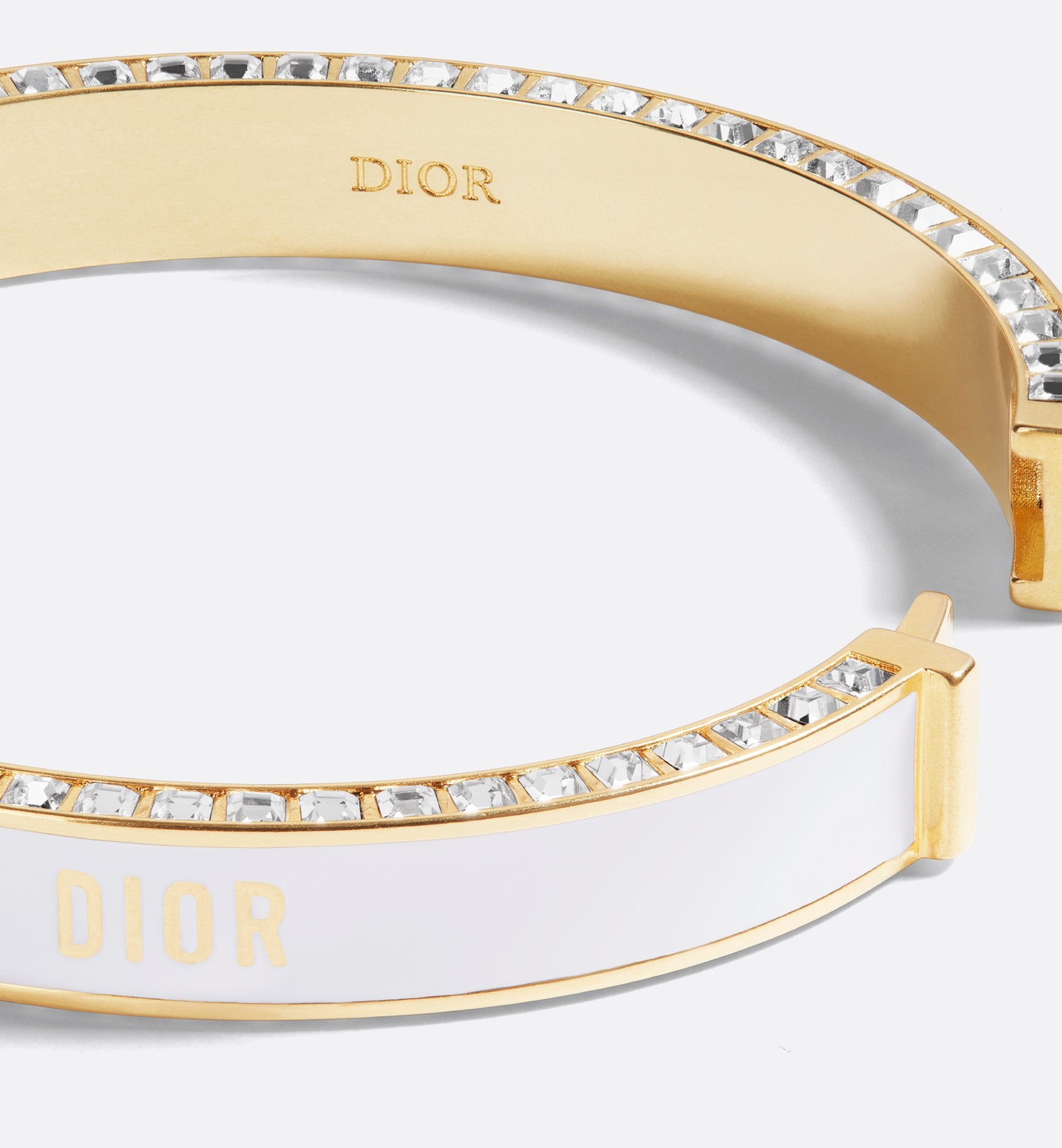 Night Code Bangle Gold Finish Metal White Crystals And White Lacquer