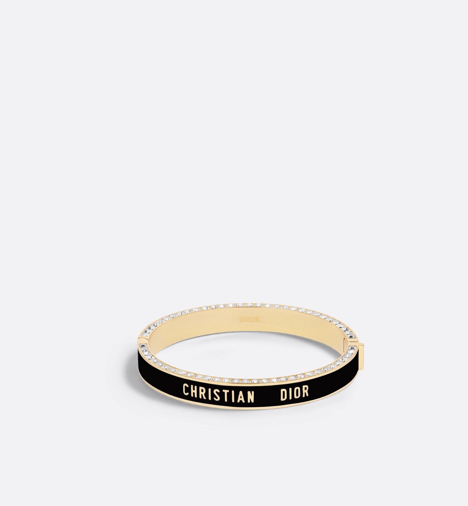 Night Code Bangle Gold Finish Metal White Crystals And Black Lacquer