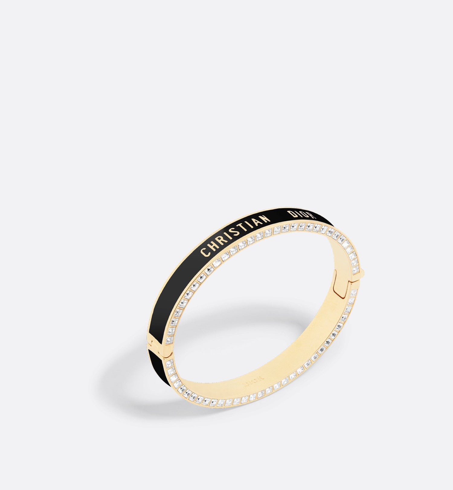 Night Code Bangle Gold Finish Metal White Crystals And Black Lacquer