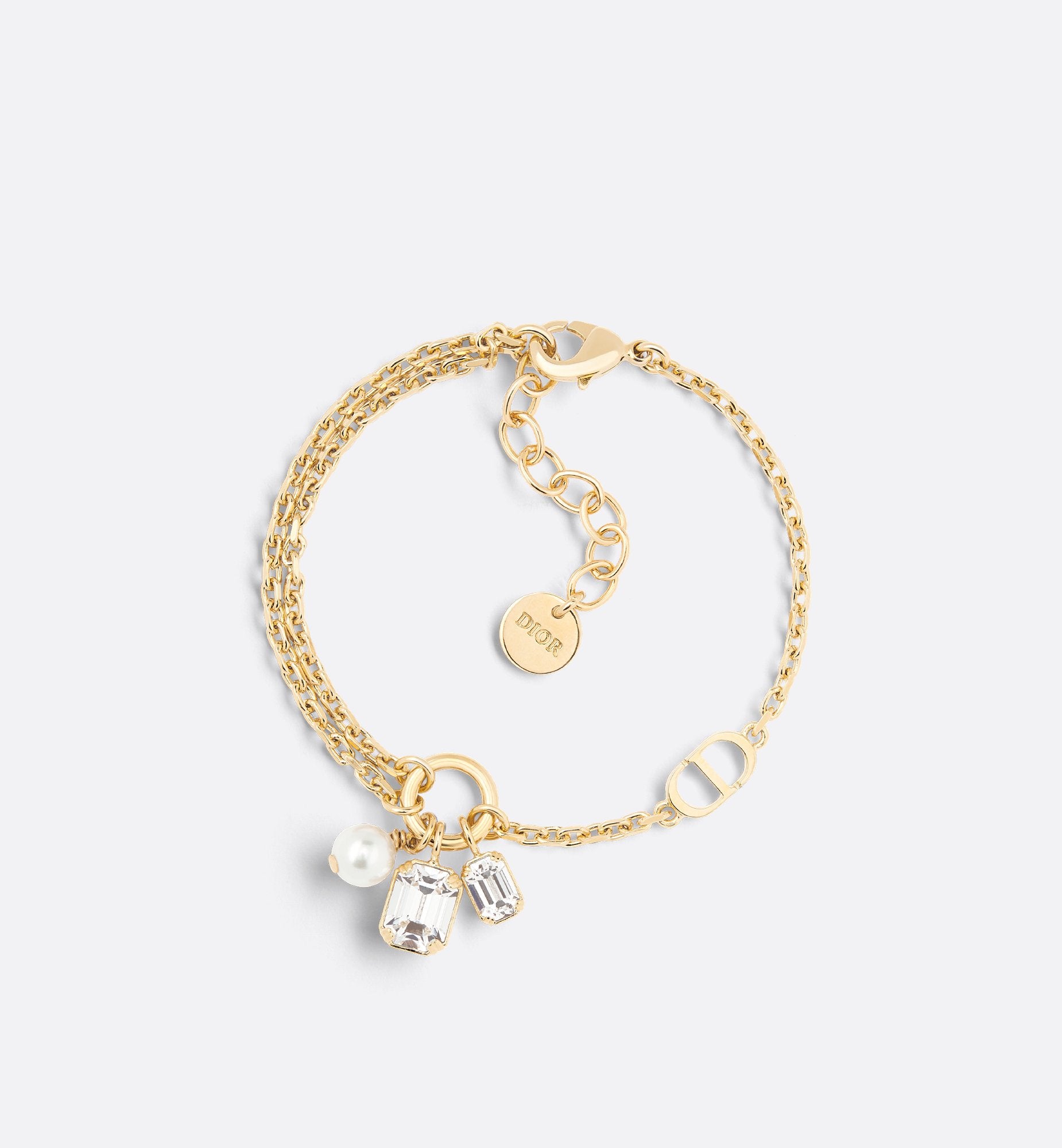 Petit Cd Bracelet Gold Finish Metal With A White Resin Pearl And Silver-Tone Crystals