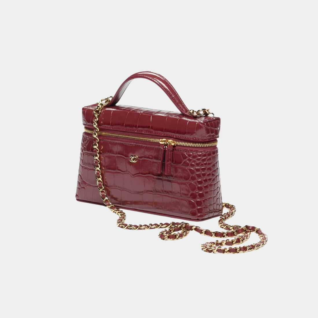 Vanity with Chain in Dark Burgundy Crocodile Embossed Calfskin