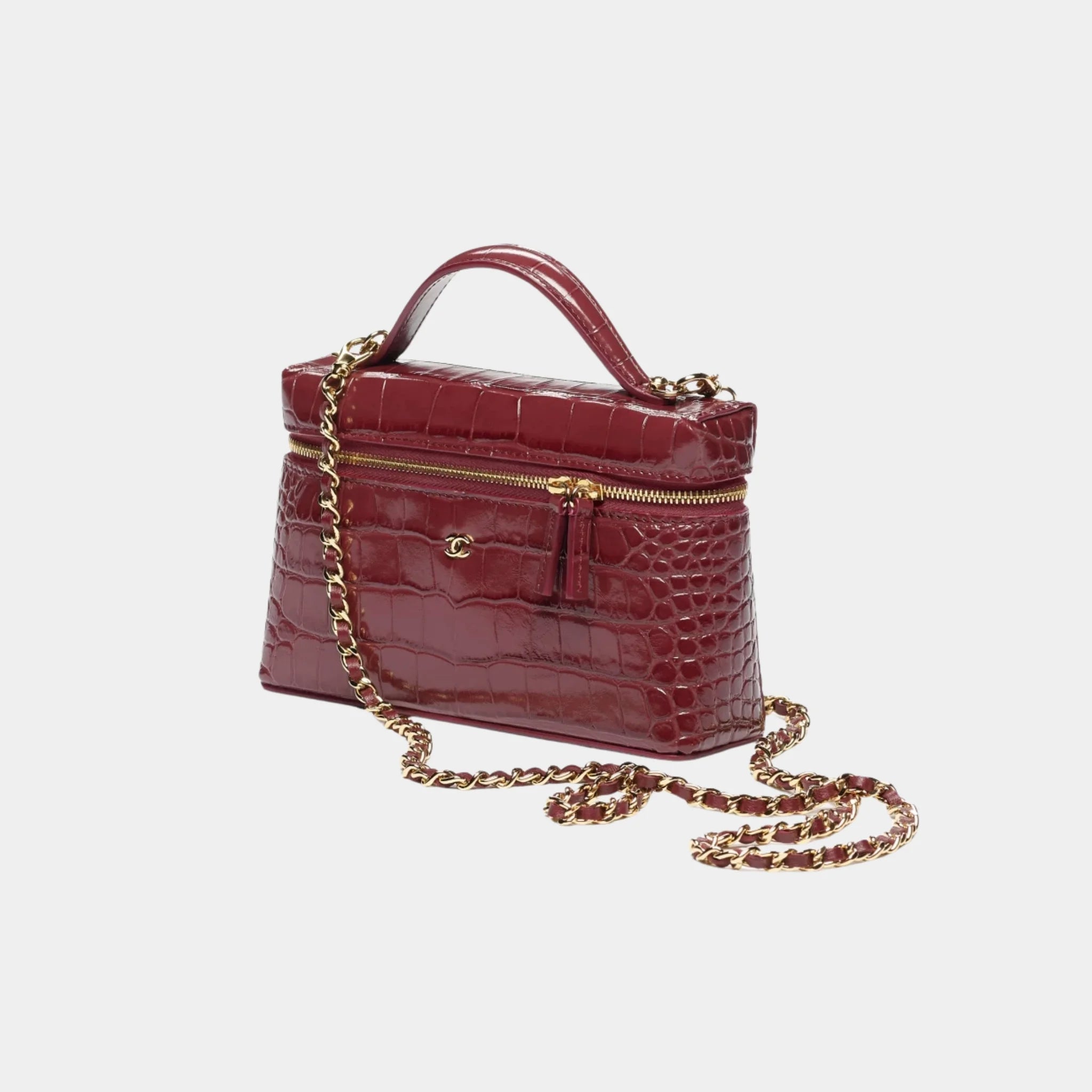 Vanity with Chain in Dark Burgundy Crocodile Embossed Calfskin