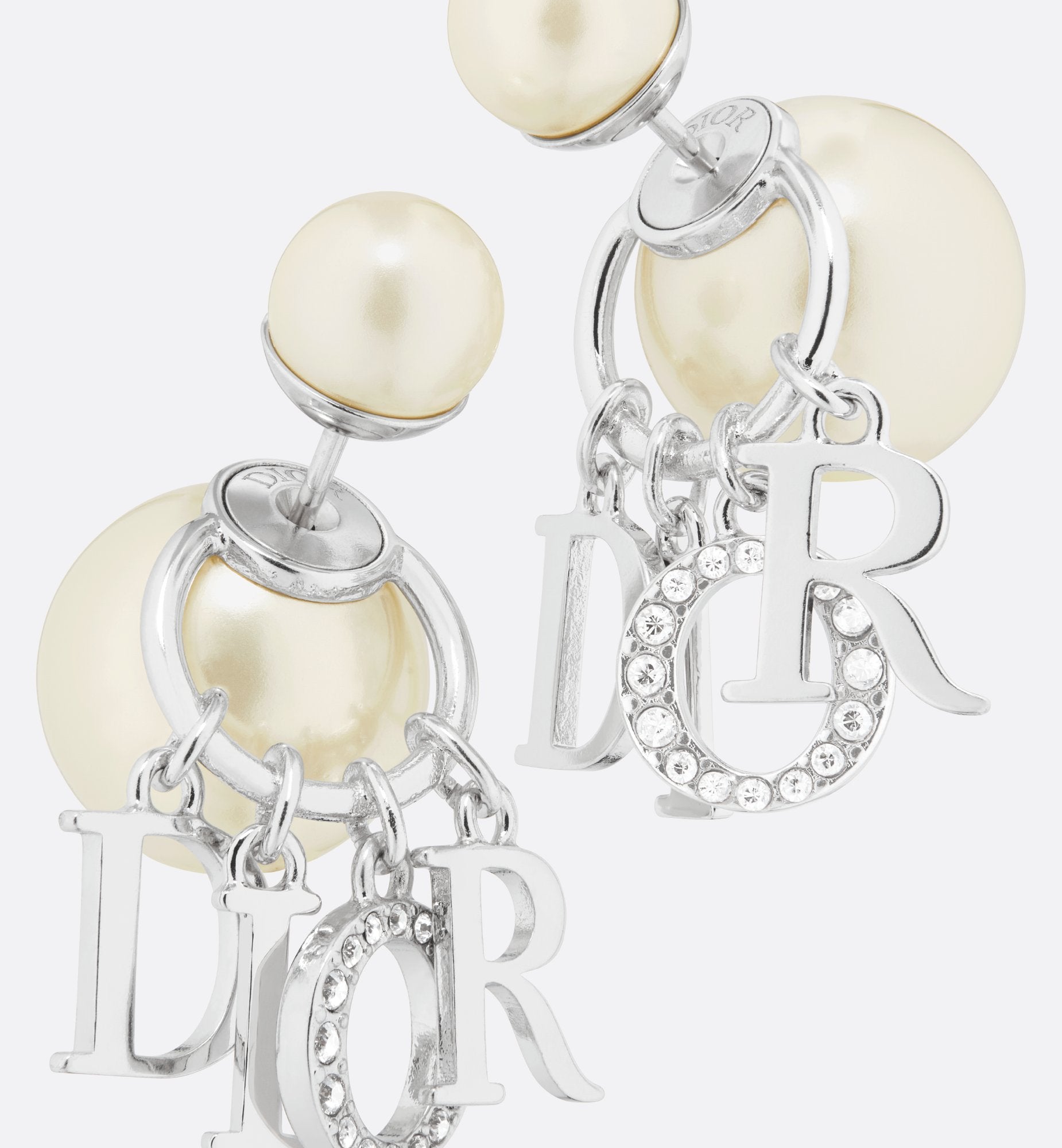 Tribales Earrings Silver Finish Metal With White Resin Pearls And White Crystals