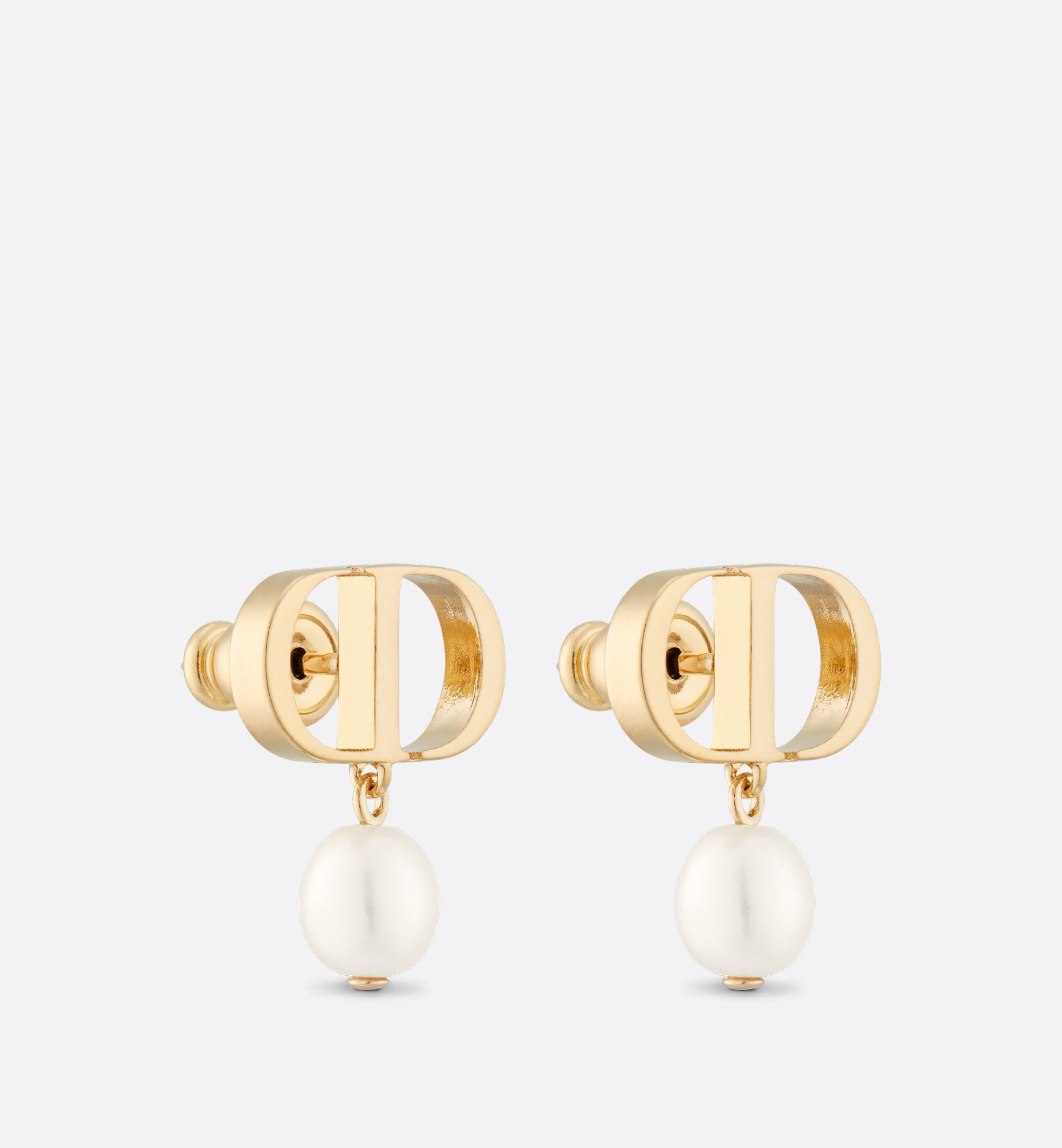 Petit Cd Earrings Gold Finish Metal And White Resin Pearls