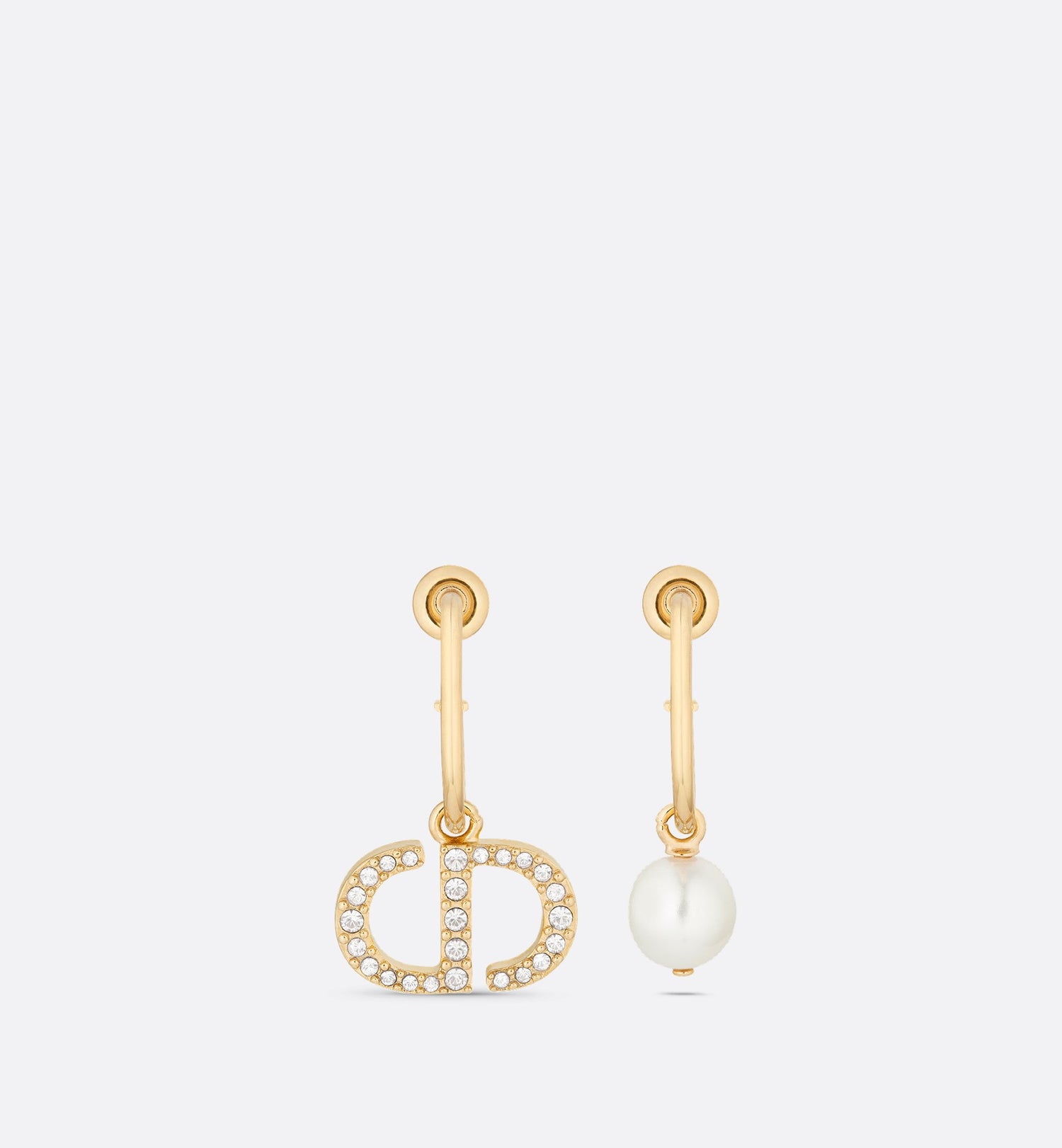 Petit Cd Earrings Gold Finish Metal And White Crystals With A White Resin Pearl