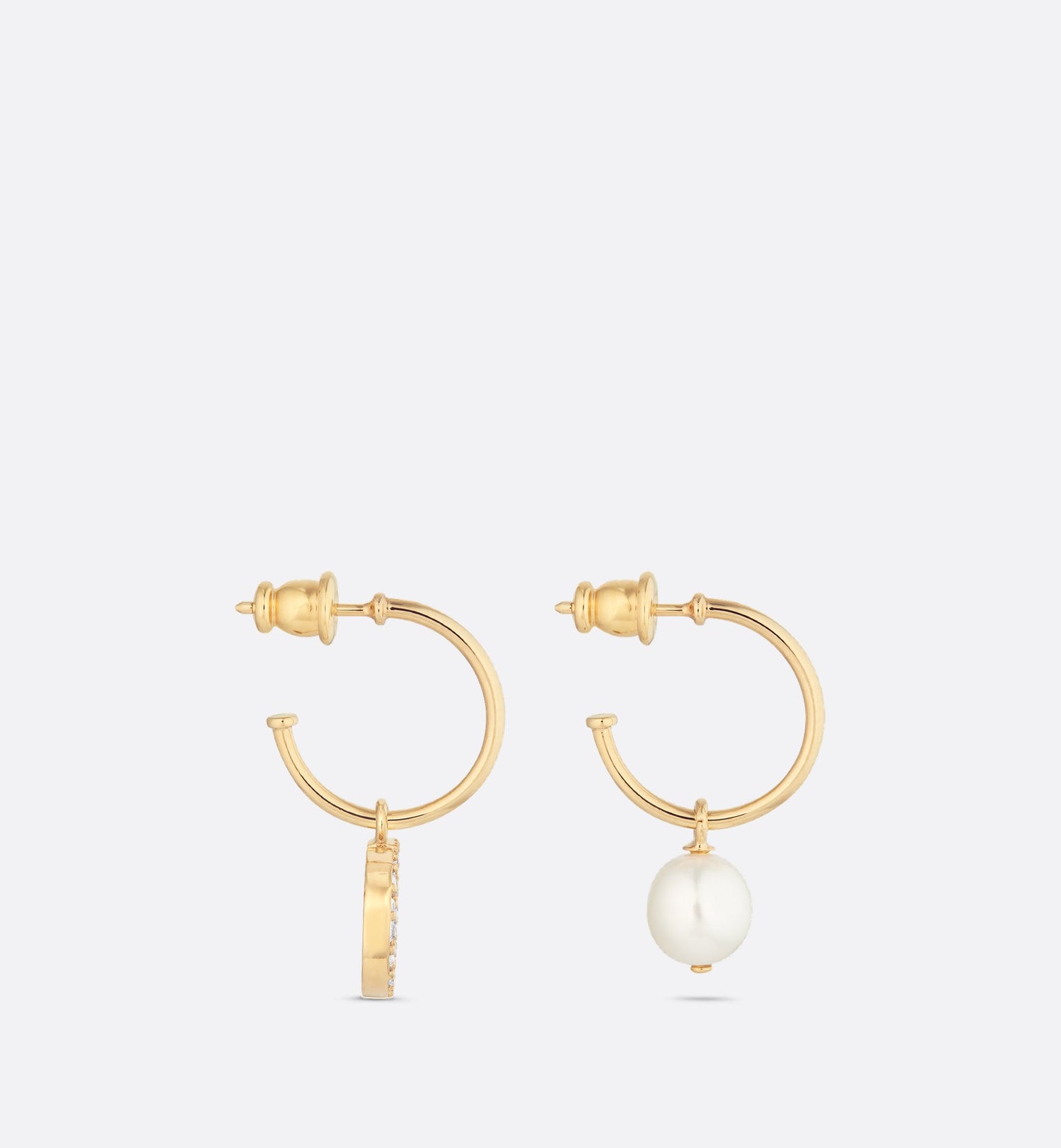 Petit Cd Earrings Gold Finish Metal And White Crystals With A White Resin Pearl