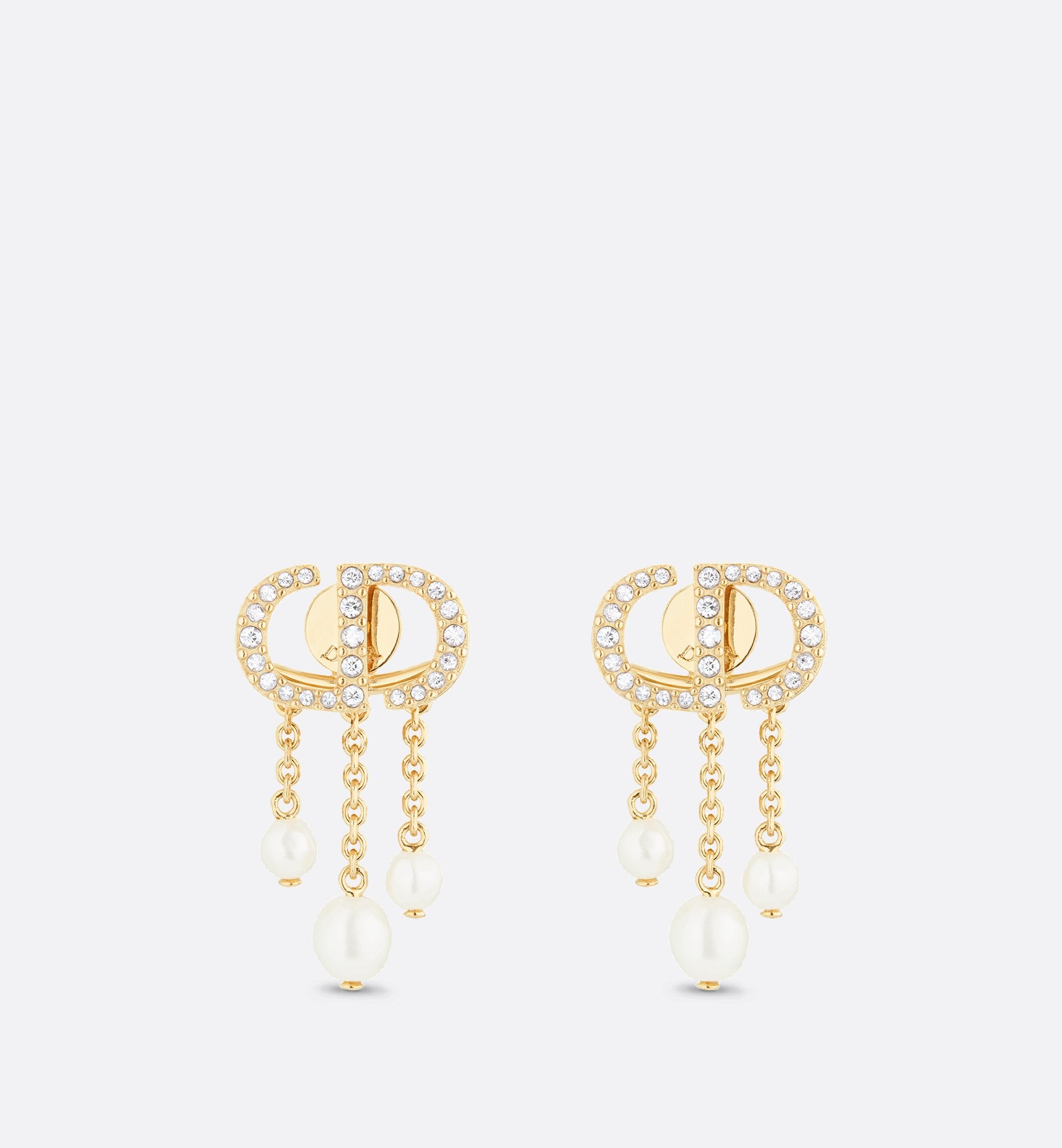 Petit Cd Earrings Gold Finish Metal White Resin Pearls And White Crystals