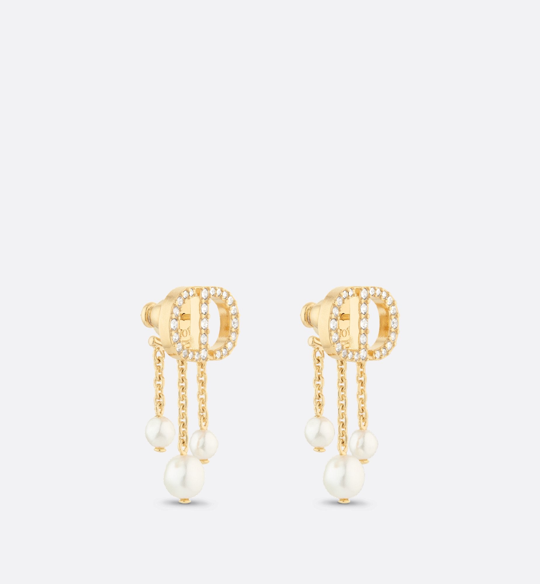 Petit Cd Earrings Gold Finish Metal White Resin Pearls And White Crystals