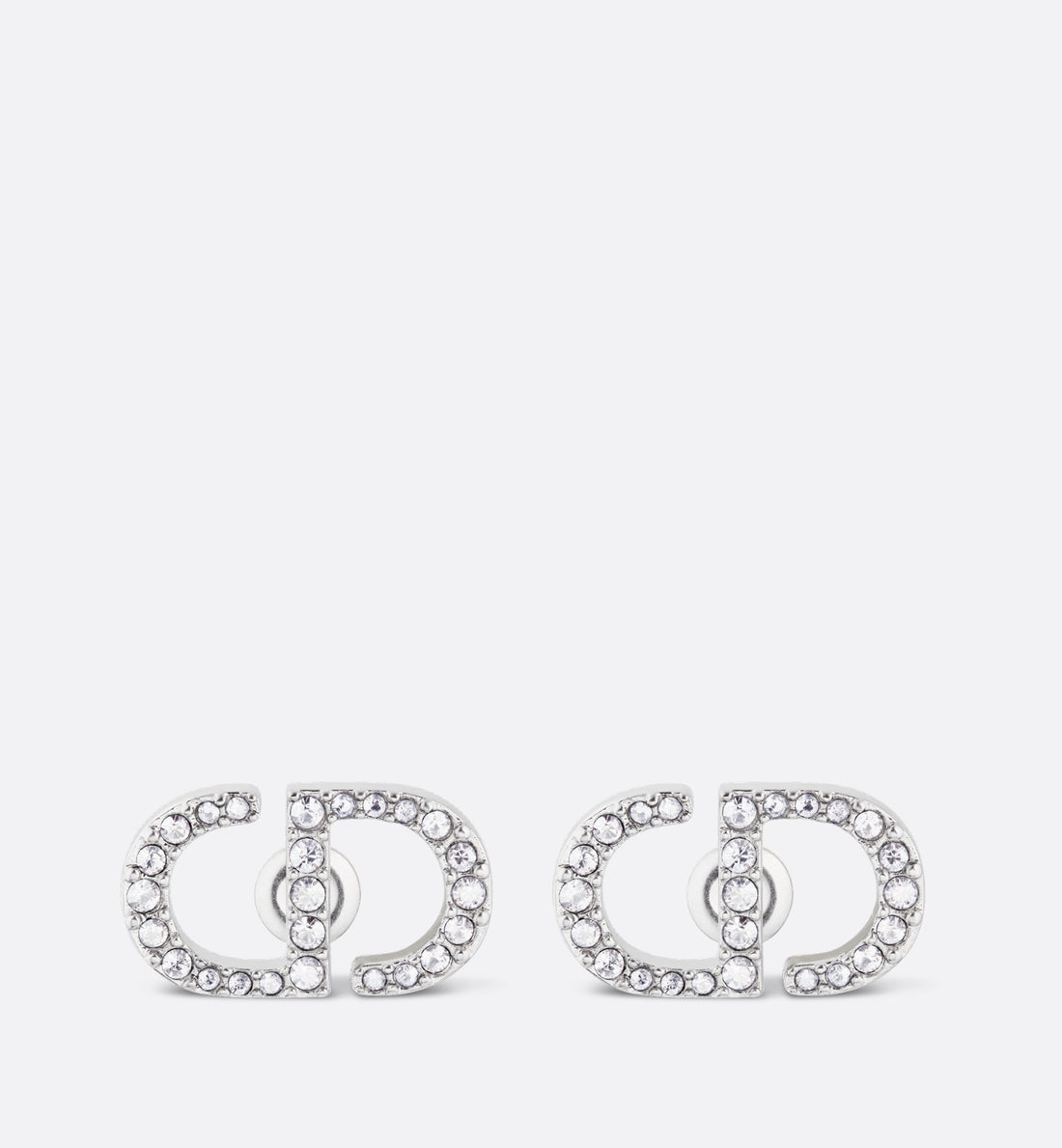 Petit Cd Stud Earrings Silver Finish Metal With White Crystals