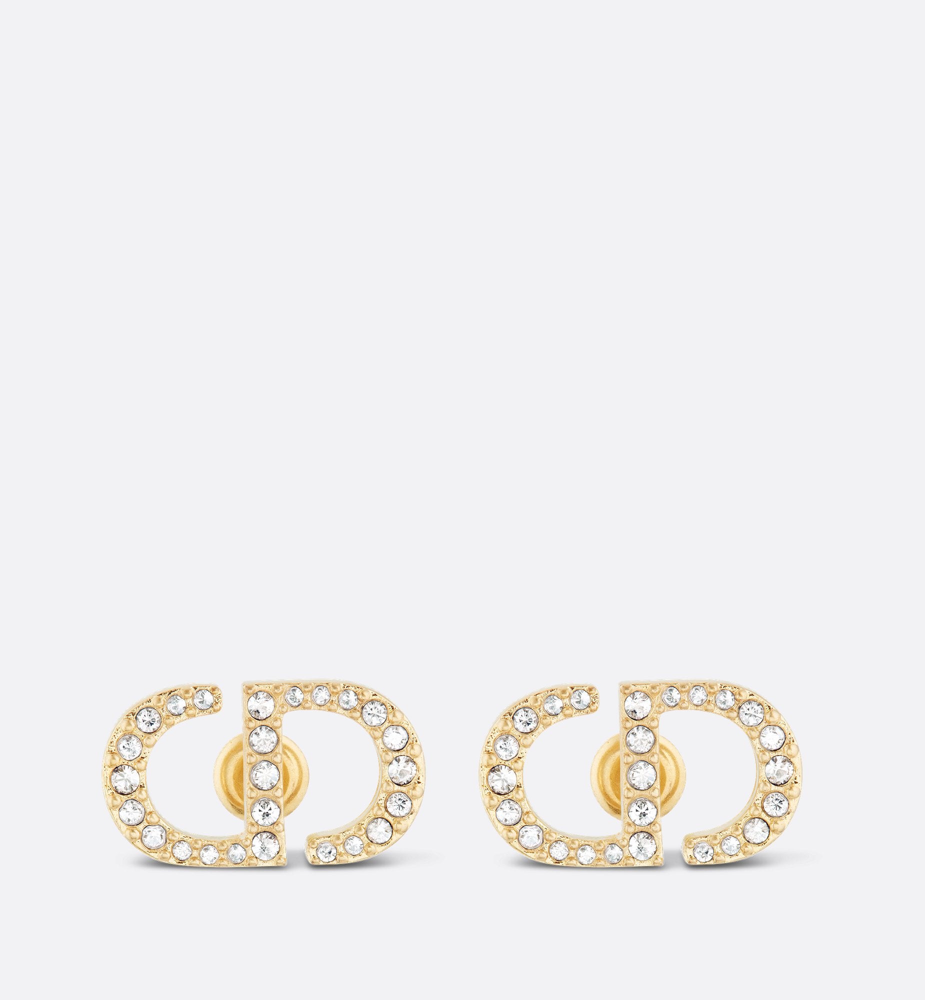 Petit Cd Stud Earrings Gold Finish Metal And White Crystals