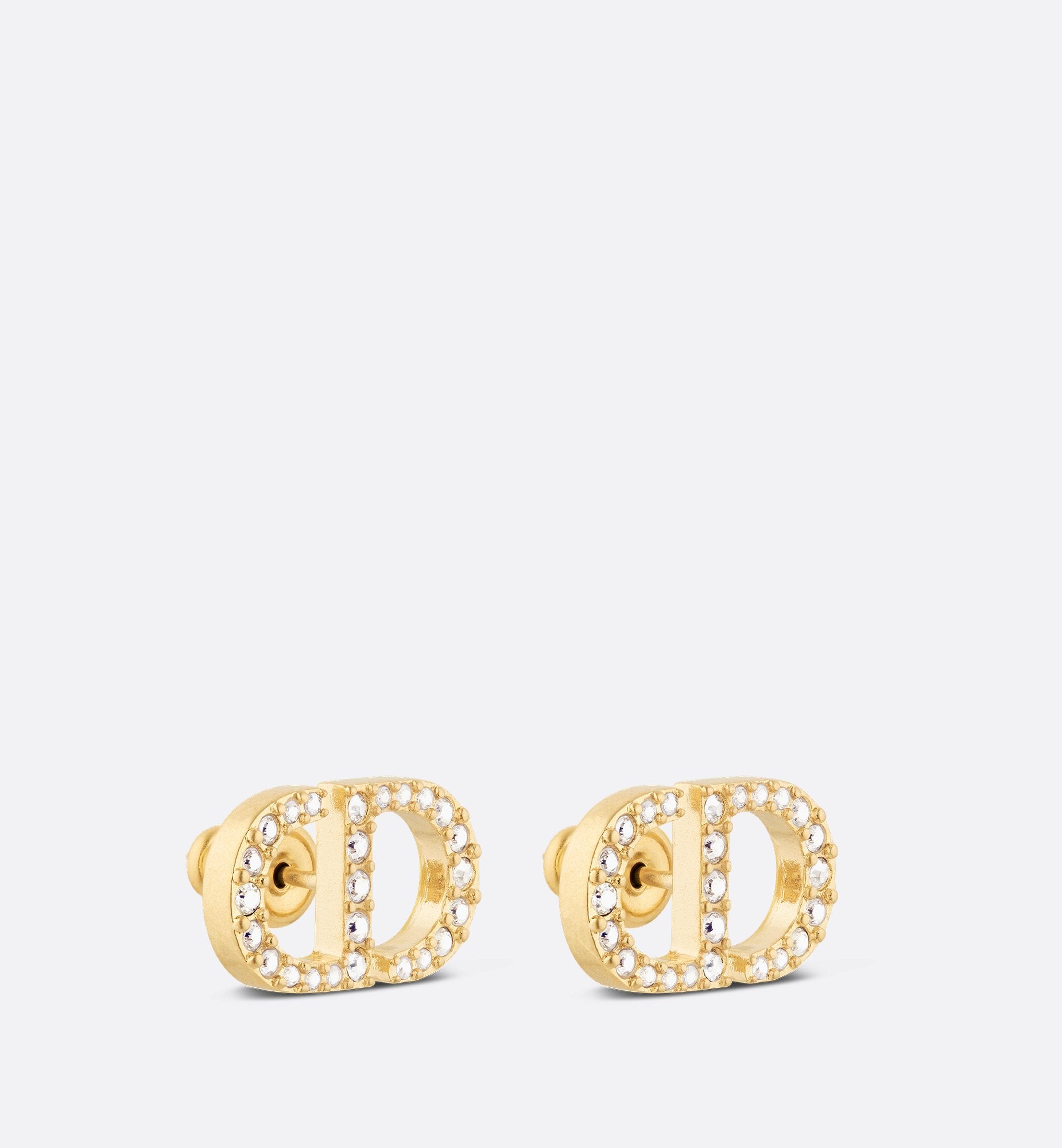 Petit Cd Stud Earrings Gold Finish Metal And White Crystals