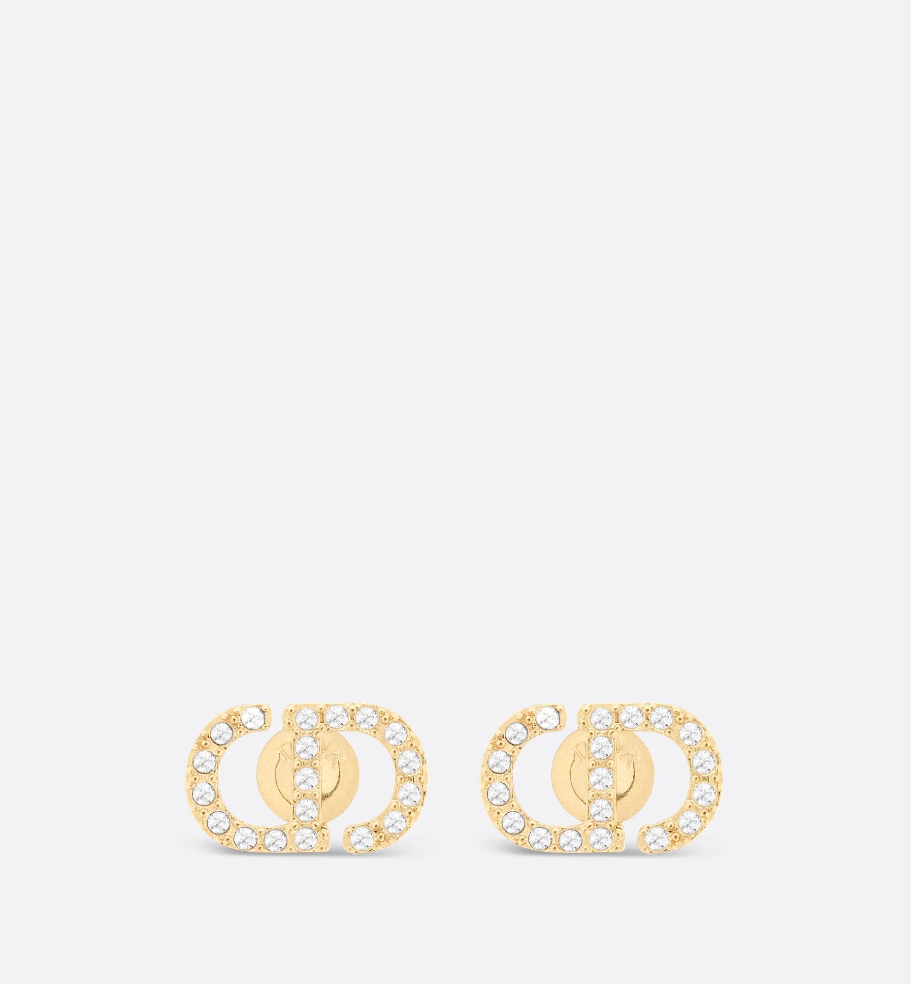 Petit Cd Mini Stud Earrings Gold Finish Metal And Silver-Tone Crystals