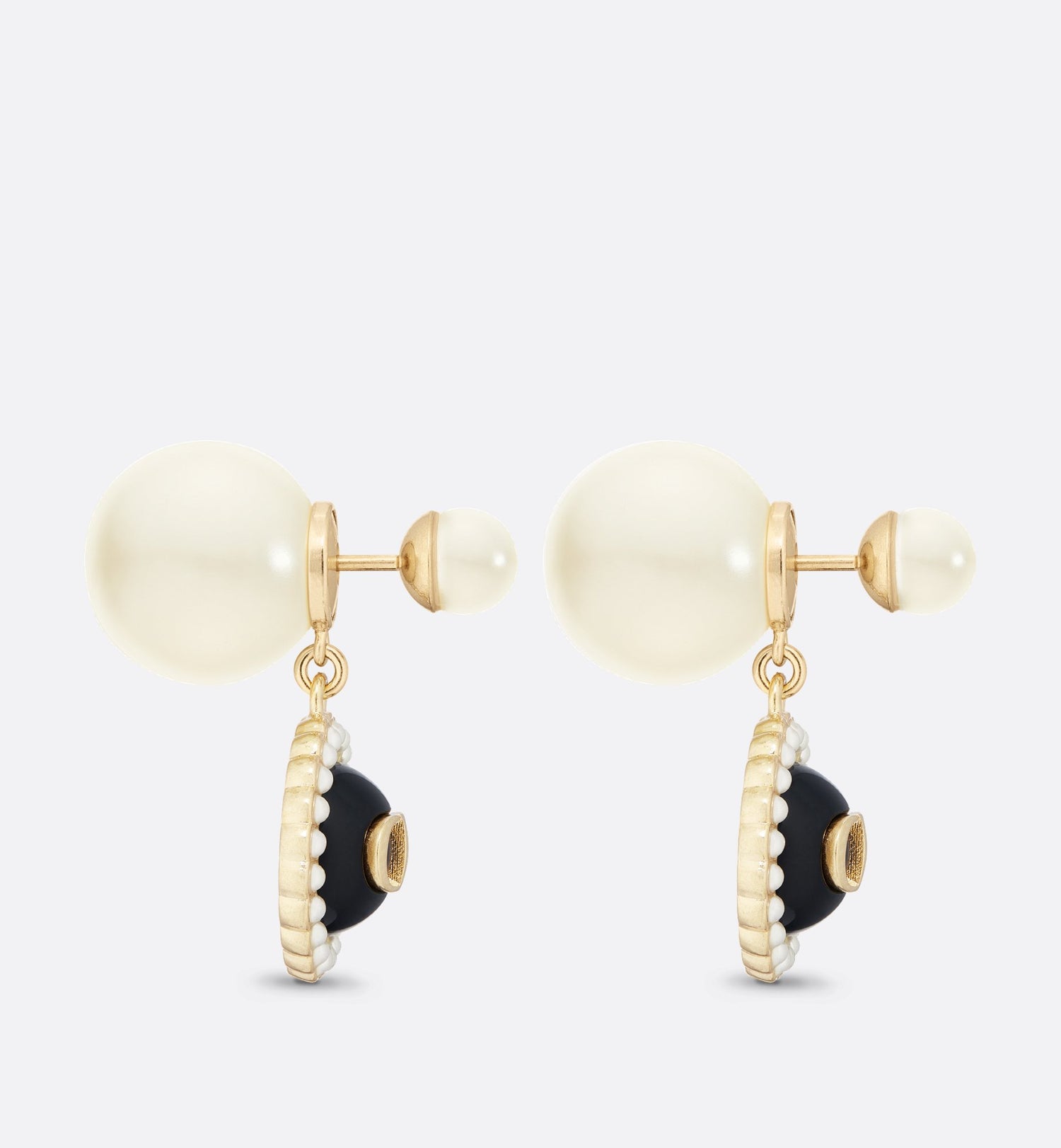 Tribales Earrings Gold Finish Metal With White Resin Pearls And Black Glass