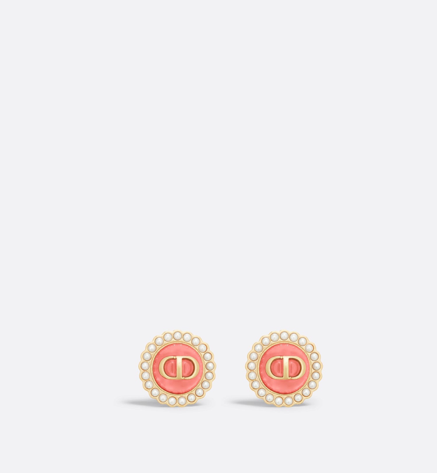 Dioriviera Petit Cd Baroque Stud Earrings Gold Finish Metal With White Resin Pearls And Coral Glass