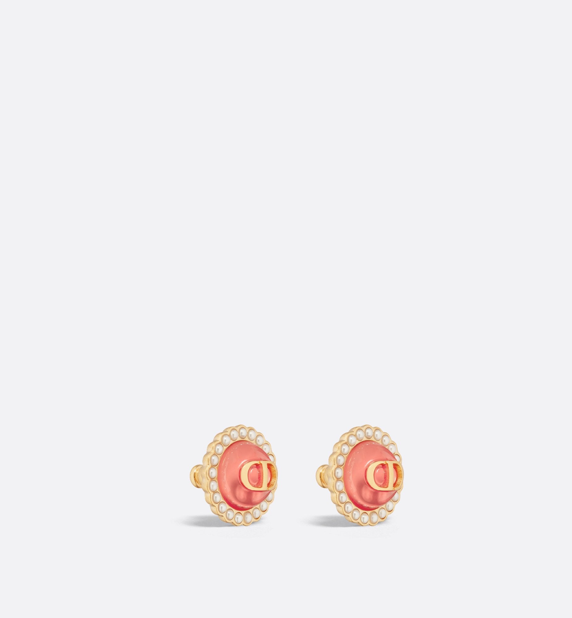 Dioriviera Petit Cd Baroque Stud Earrings Gold Finish Metal With White Resin Pearls And Coral Glass