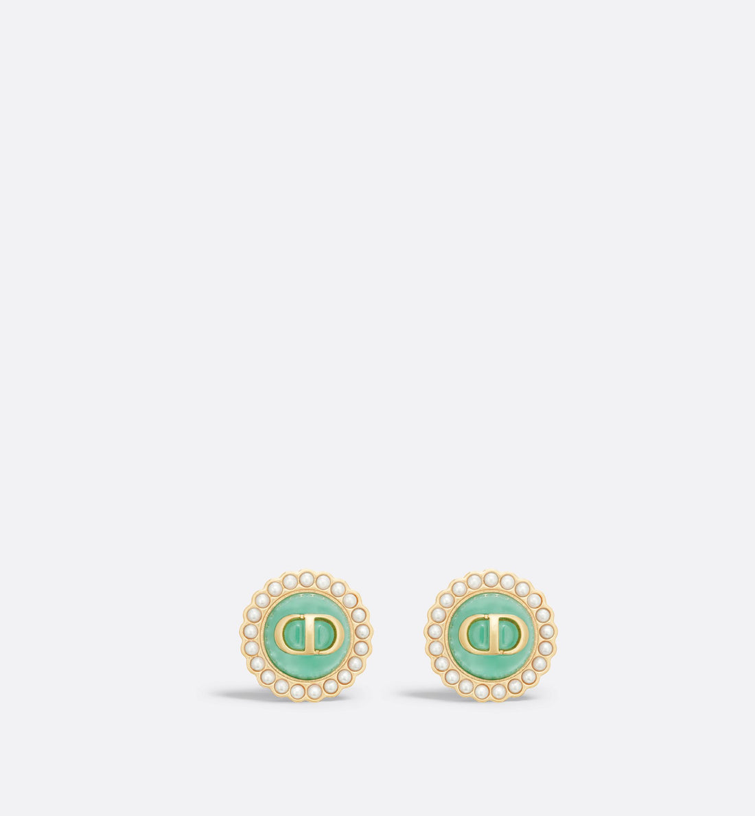 Dioriviera Petit Cd Baroque Stud Earrings Gold Finish Metal, White Resin Pearls And Aquamarina Glass