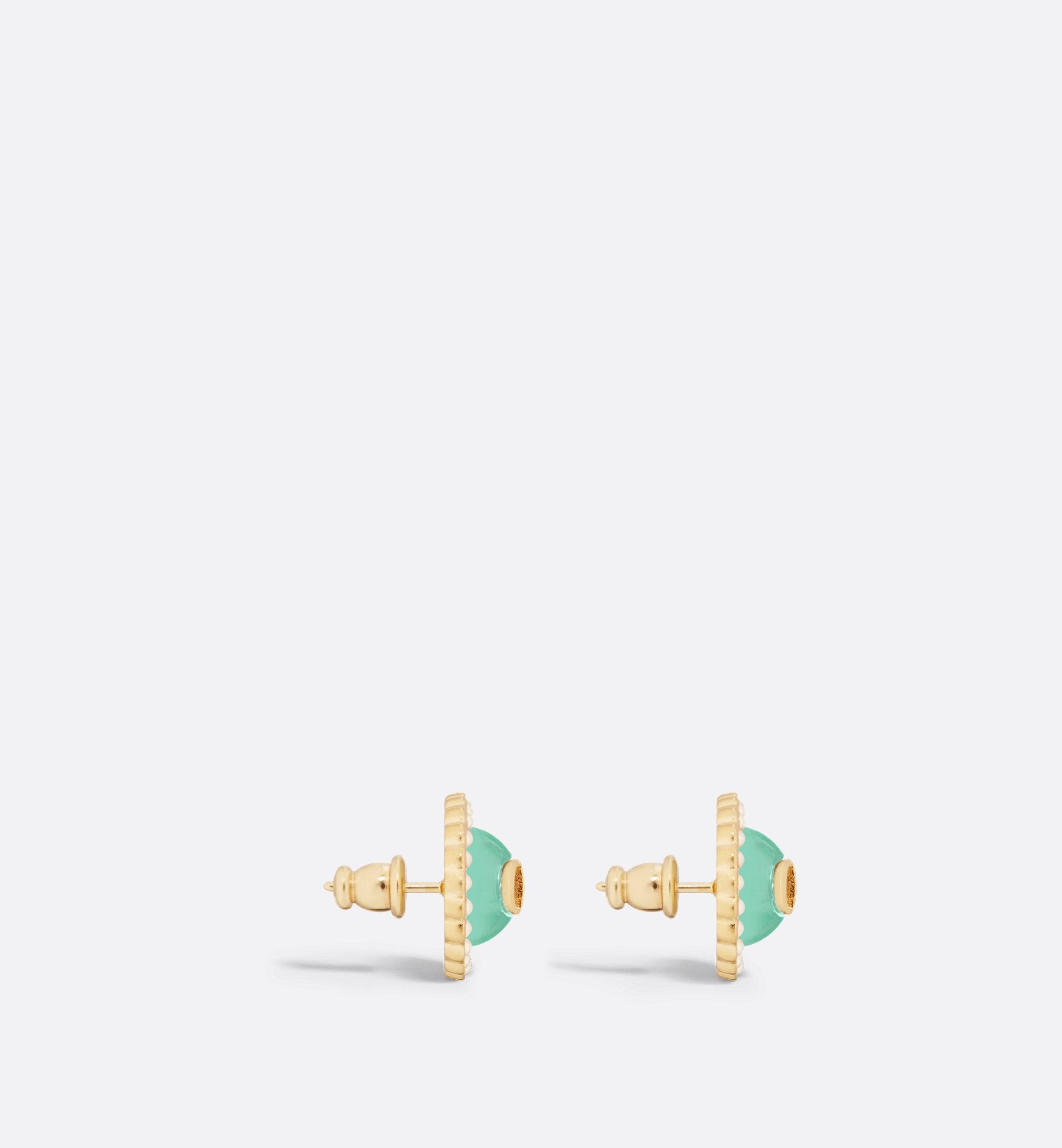 Dioriviera Petit Cd Baroque Stud Earrings Gold Finish Metal, White Resin Pearls And Aquamarina Glass