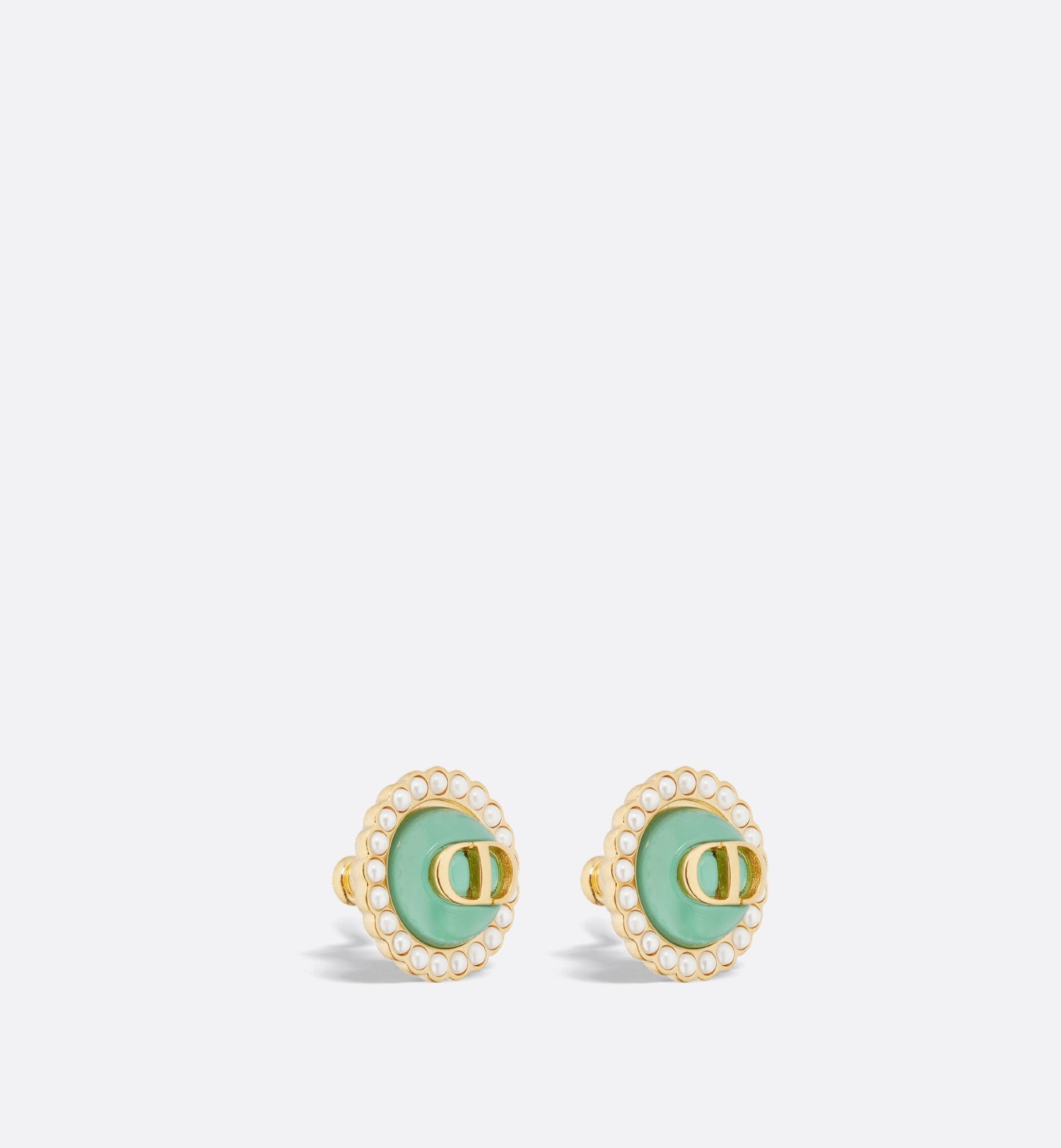 Dioriviera Petit Cd Baroque Stud Earrings Gold Finish Metal, White Resin Pearls And Aquamarina Glass