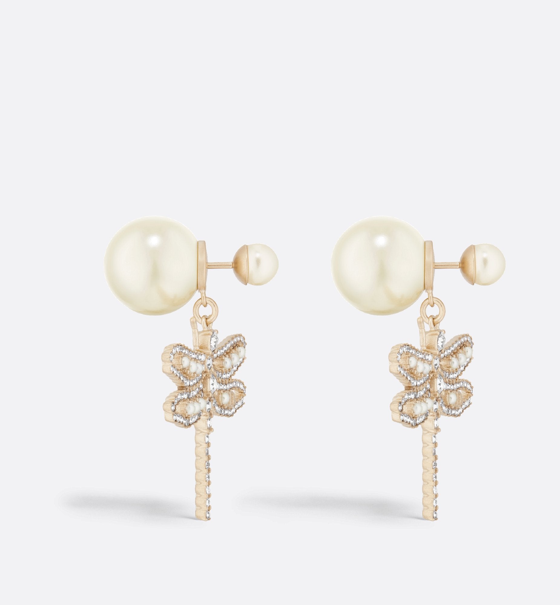 Tribales Earrings Matte Gold Finish Metal With White Resin Pearls And Silver-Tone Crystals