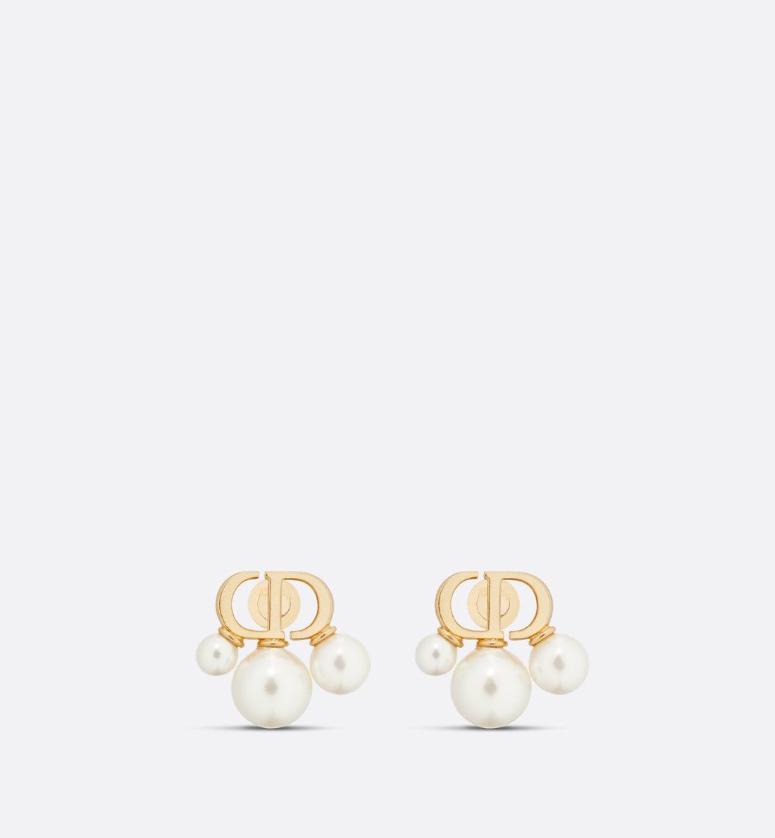 Triptyque Mini Stud Earrings Gold Finish Metal And White Resin Pearls