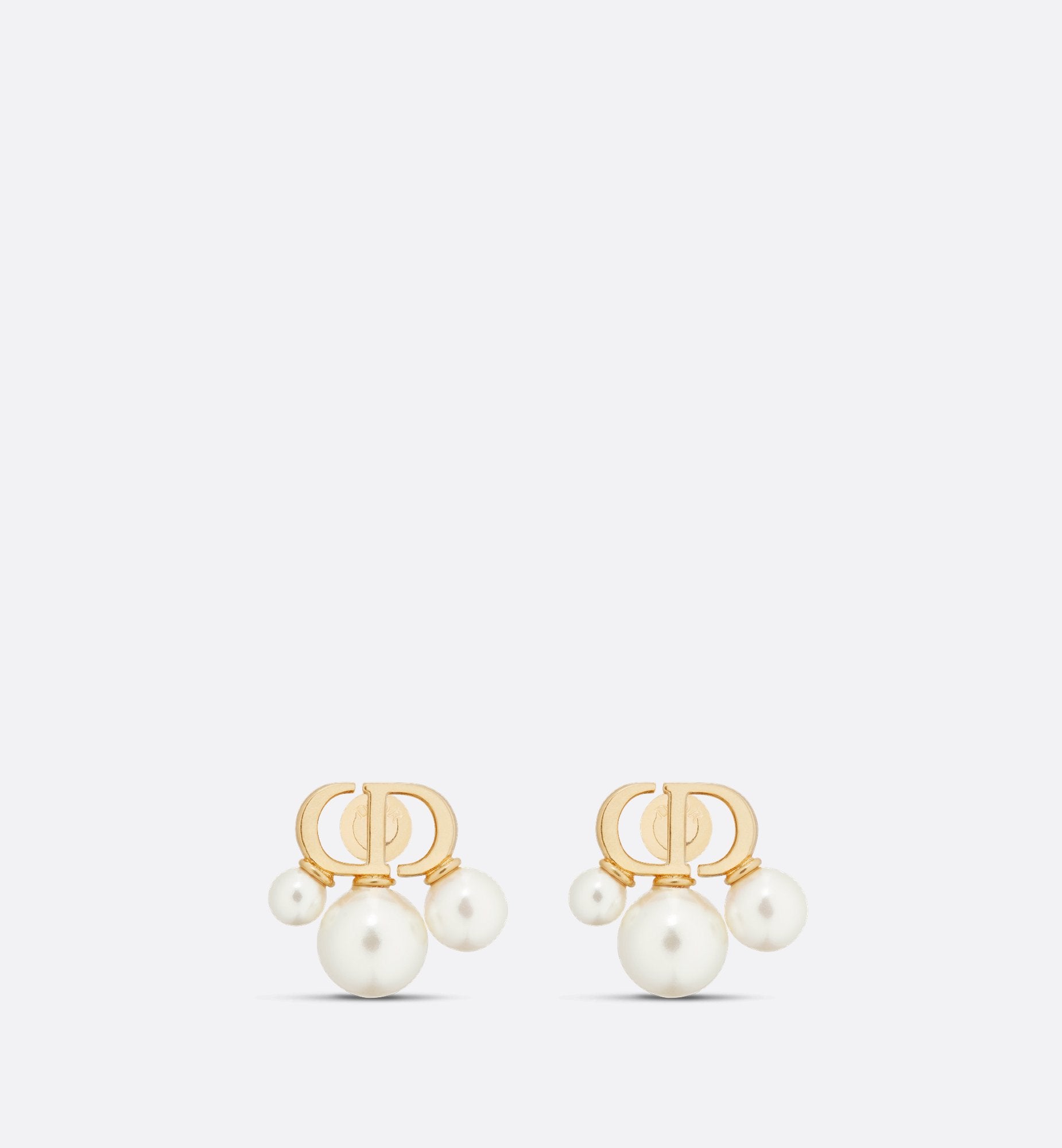 Triptyque Mini Stud Earrings Gold Finish Metal And White Resin Pearls