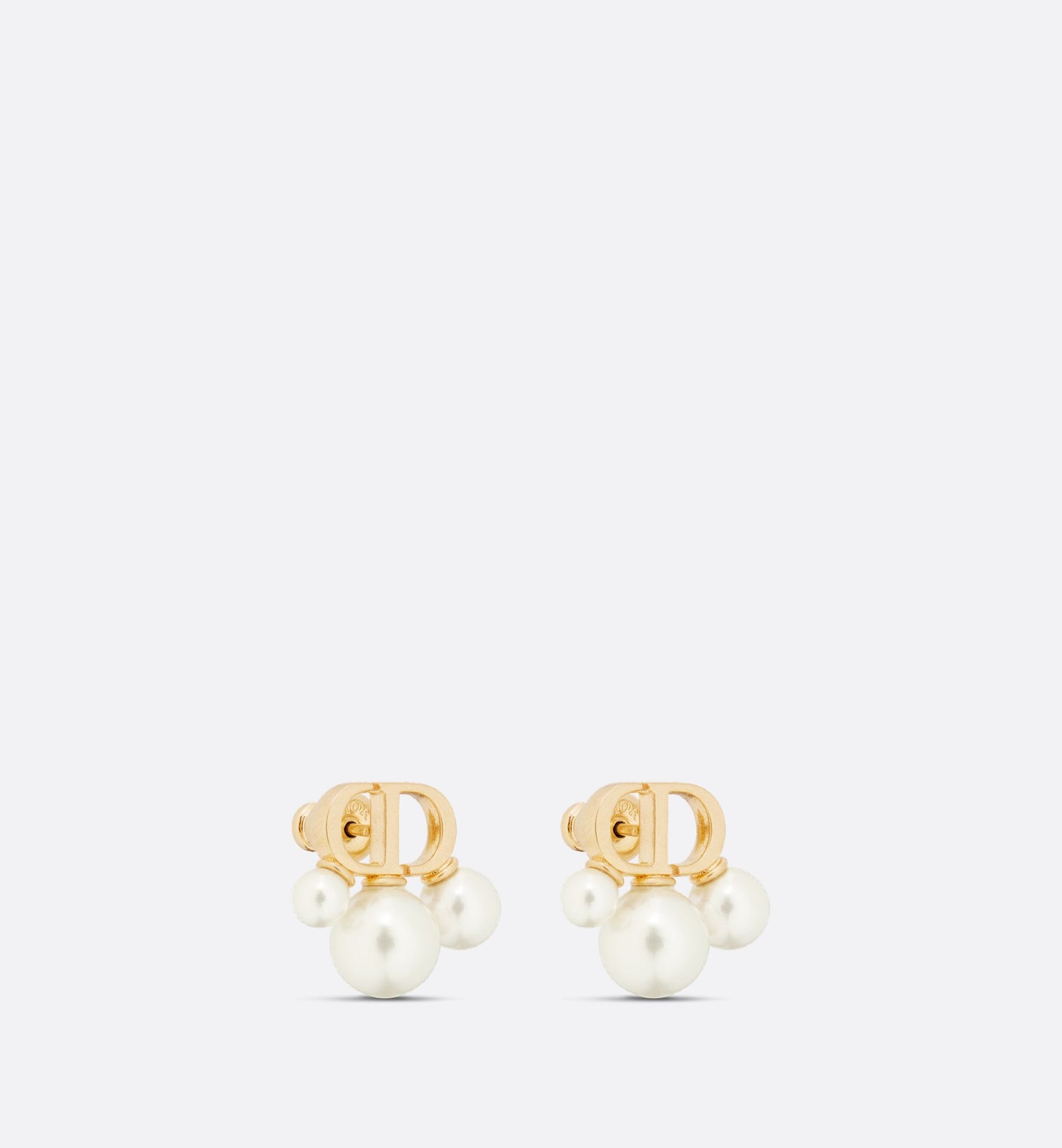 Triptyque Mini Stud Earrings Gold Finish Metal And White Resin Pearls