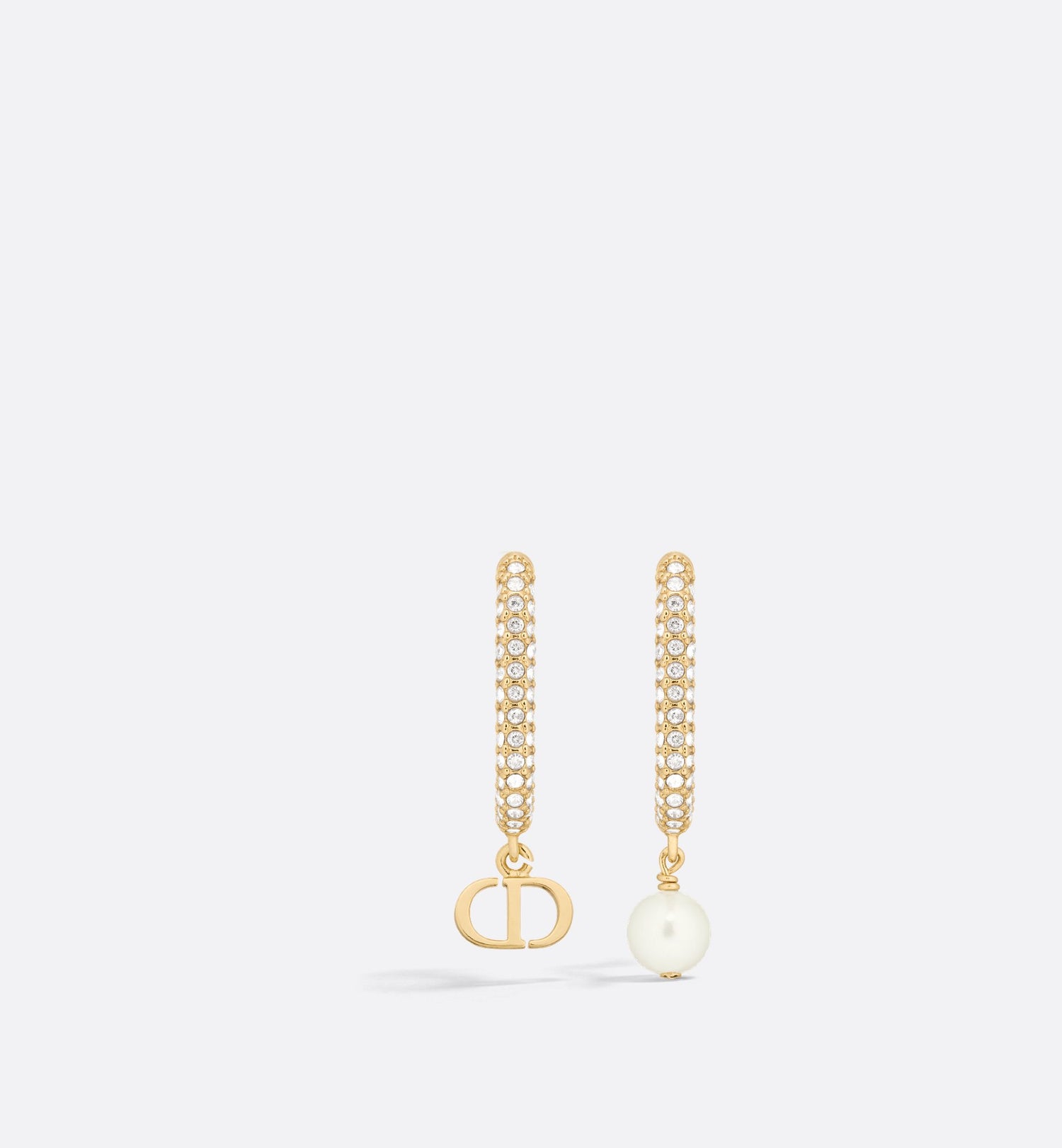 D-Fusion Earrings Gold Finish Metal With A White Resin Pearl And Silver-Tone Crystals