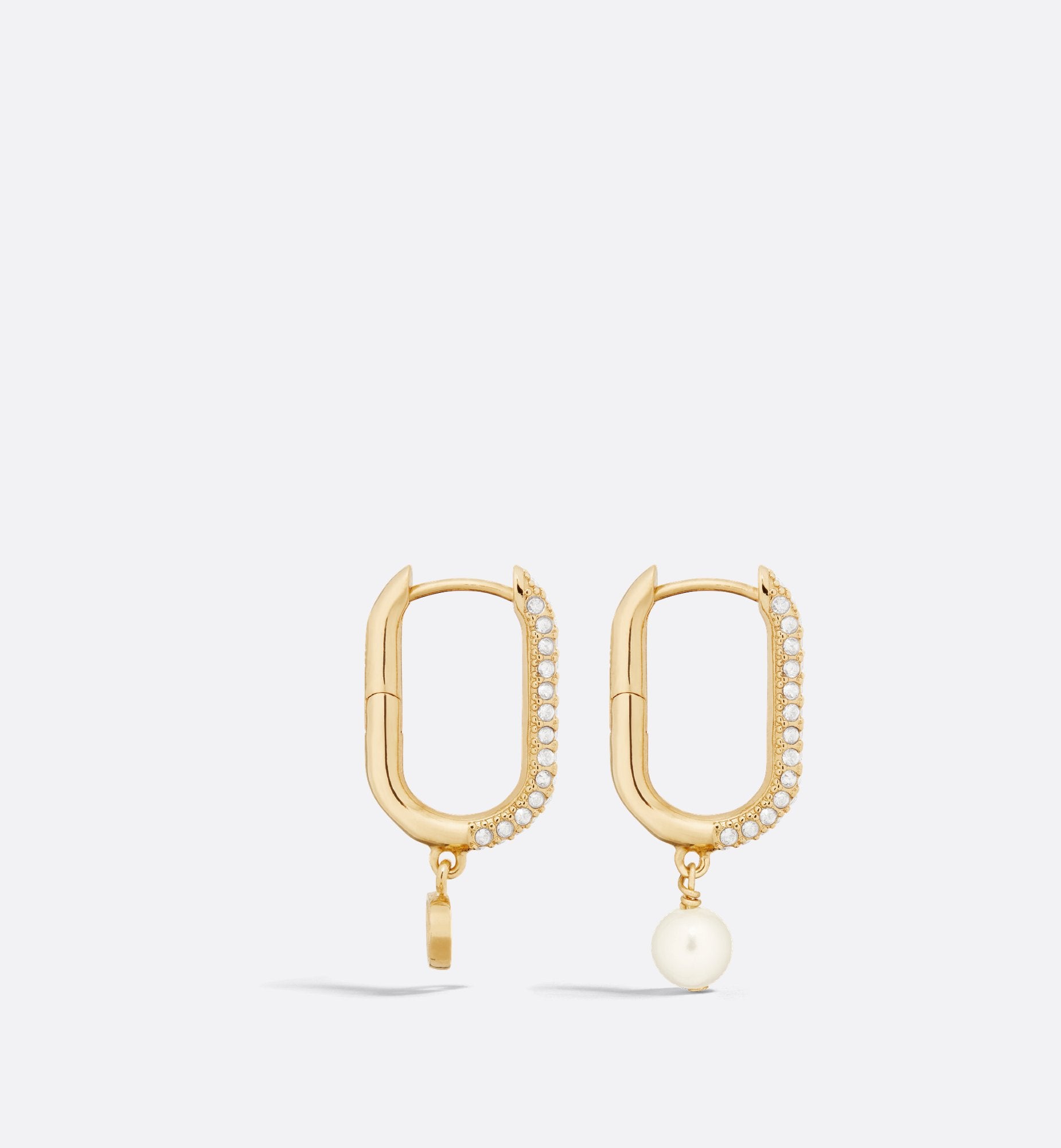 D-Fusion Earrings Gold Finish Metal With A White Resin Pearl And Silver-Tone Crystals