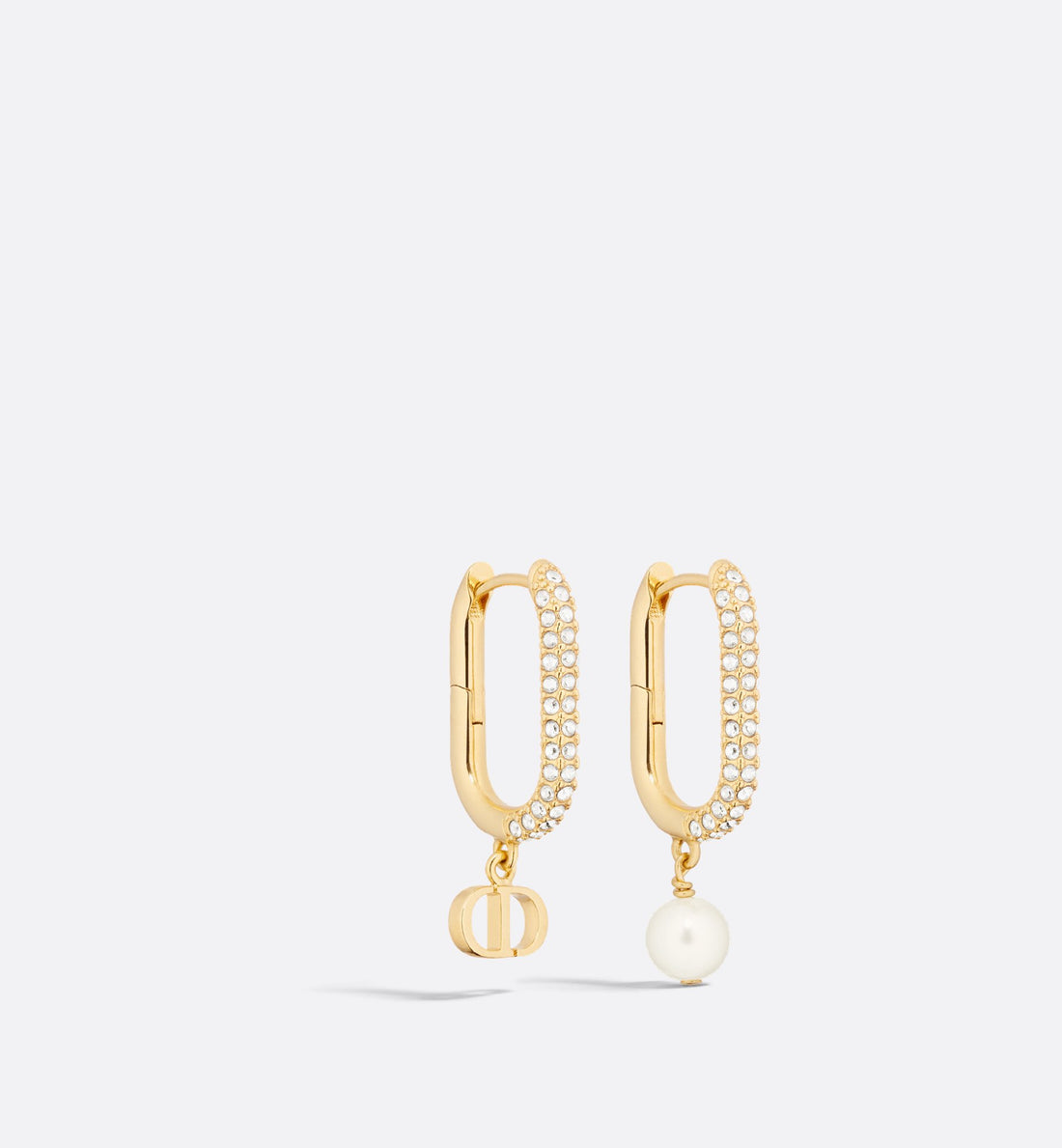 D-Fusion Earrings Gold Finish Metal With A White Resin Pearl And Silver-Tone Crystals