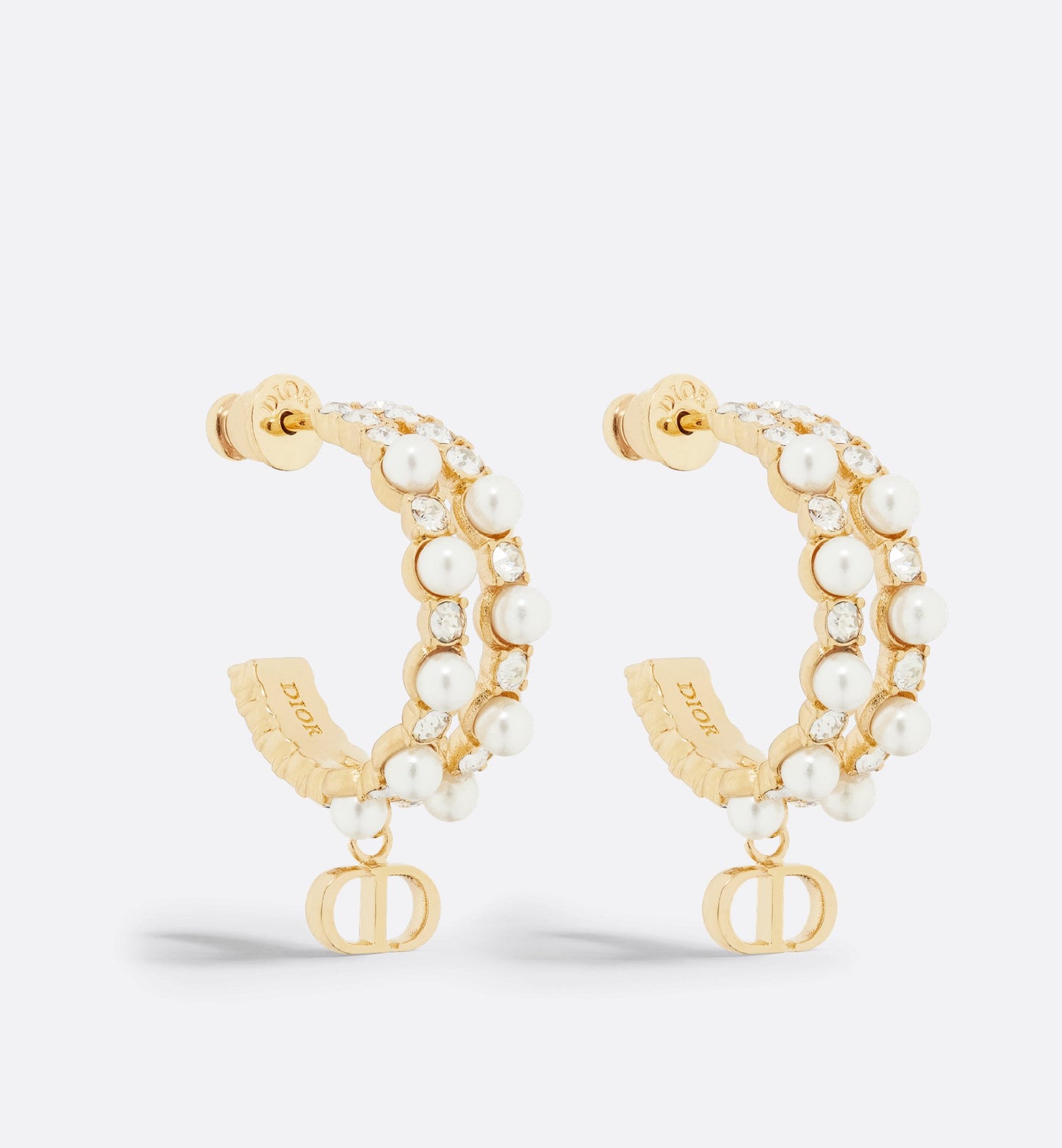 Petit Cd Treasure Earrings Gold Finish Metal With White Resin Pearls And Silver-Tone Crystals