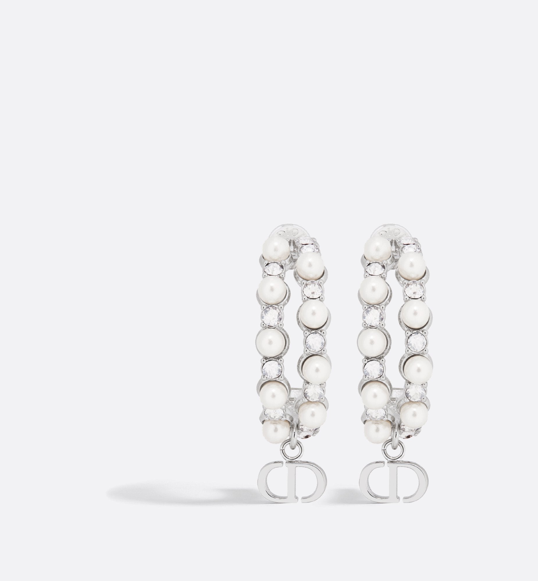 Petit Cd Treasure Earrings Silver Finish Metal With White Resin Pearls And Silver-Tone Crystals