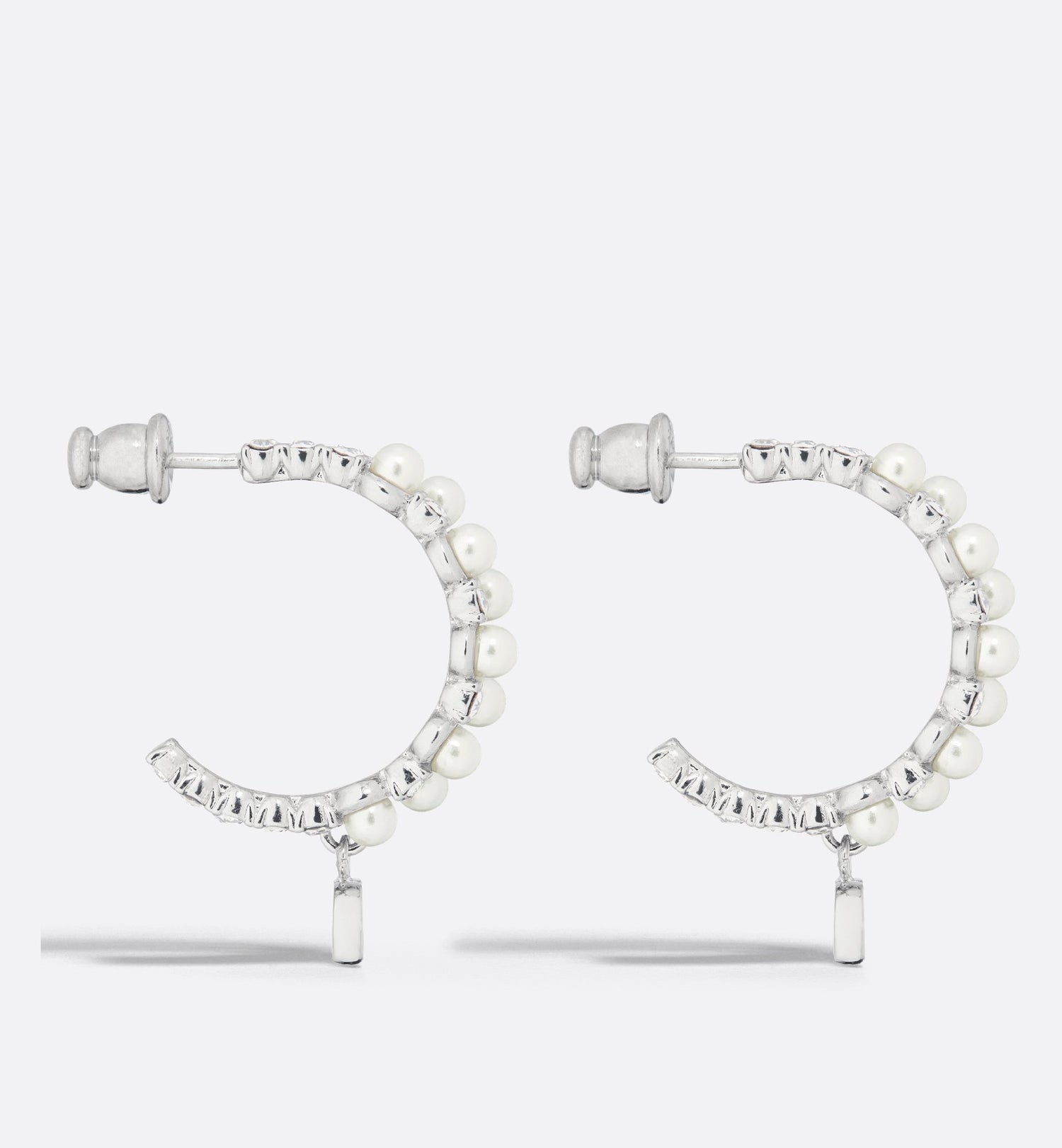 Petit Cd Treasure Earrings Silver Finish Metal With White Resin Pearls And Silver-Tone Crystals