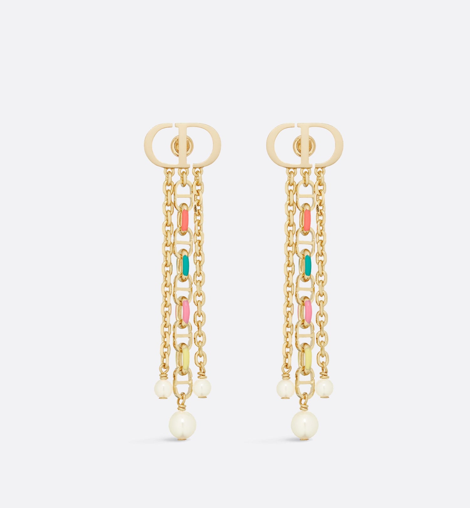 Dioriviera Petit Cd Earrings Gold Finish Metal With White Resin Pearls And Multicolor Lacquer