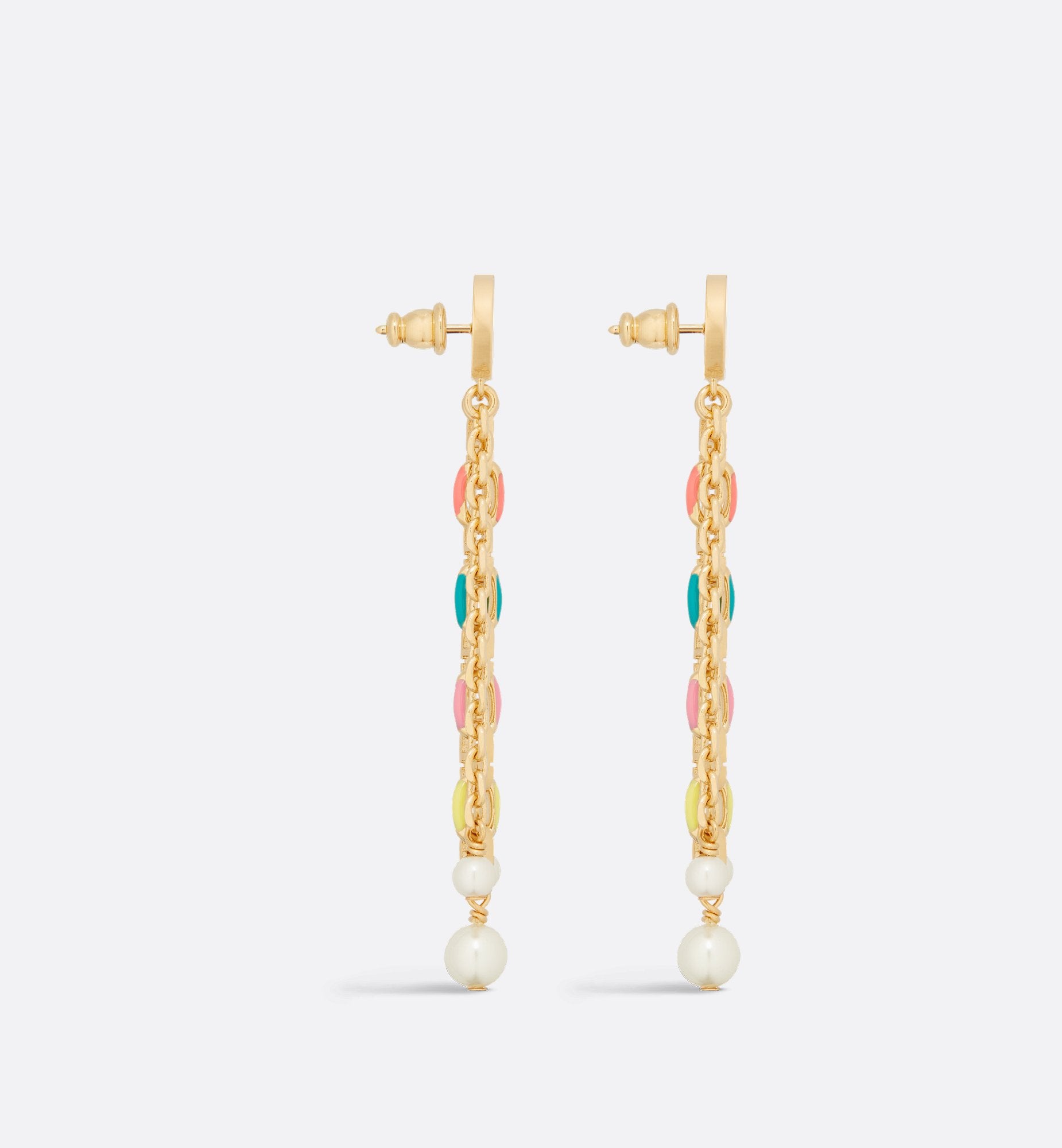 Dioriviera Petit Cd Earrings Gold Finish Metal With White Resin Pearls And Multicolor Lacquer