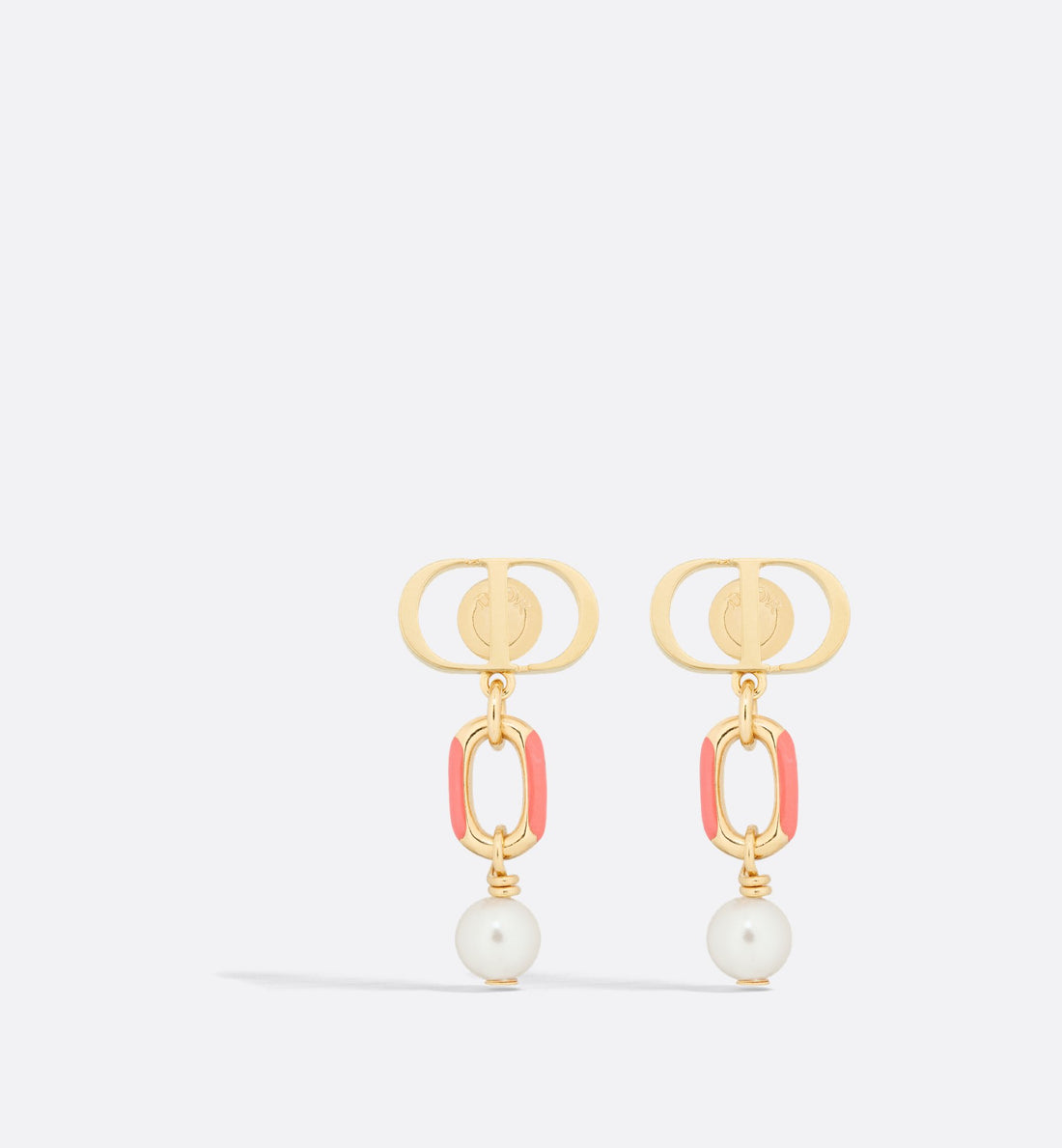 Dioriviera Petit Cd Earrings Gold Finish Metal With White Resin Pearls And Coral Lacquer