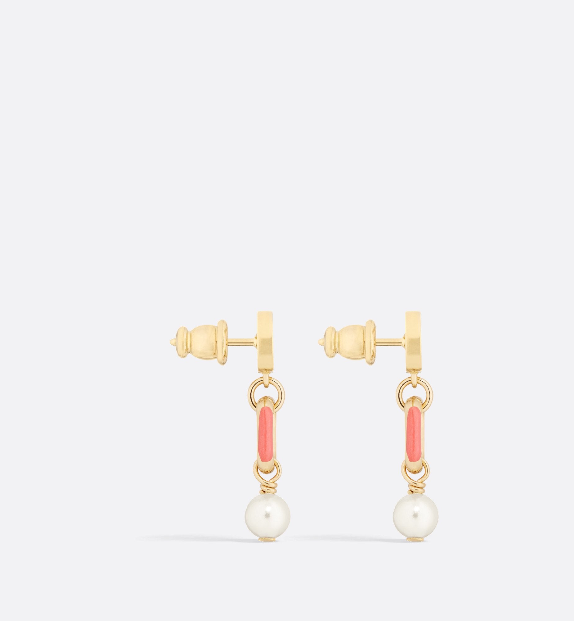 Dioriviera Petit Cd Earrings Gold Finish Metal With White Resin Pearls And Coral Lacquer