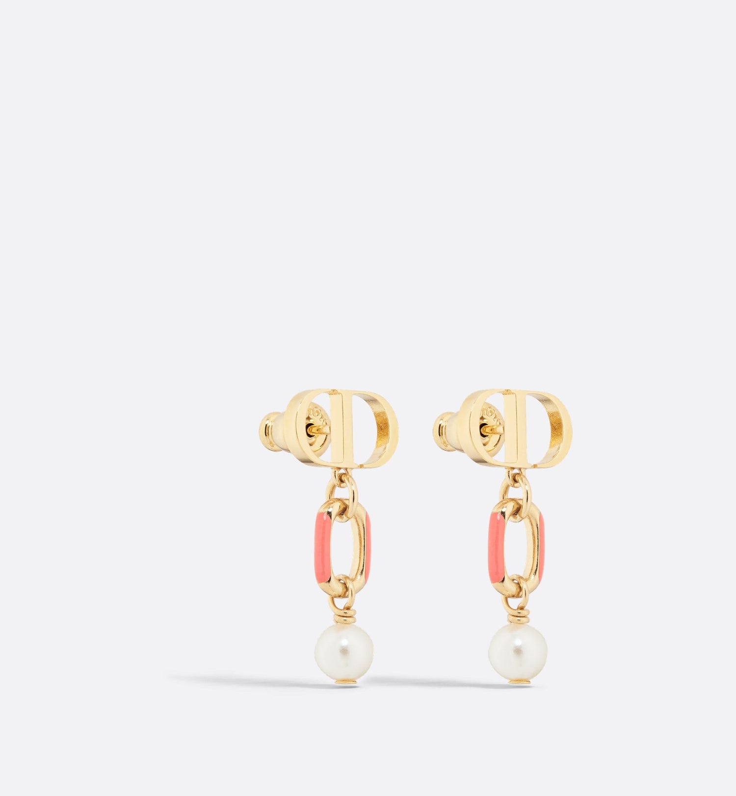 Dioriviera Petit Cd Earrings Gold Finish Metal With White Resin Pearls And Coral Lacquer