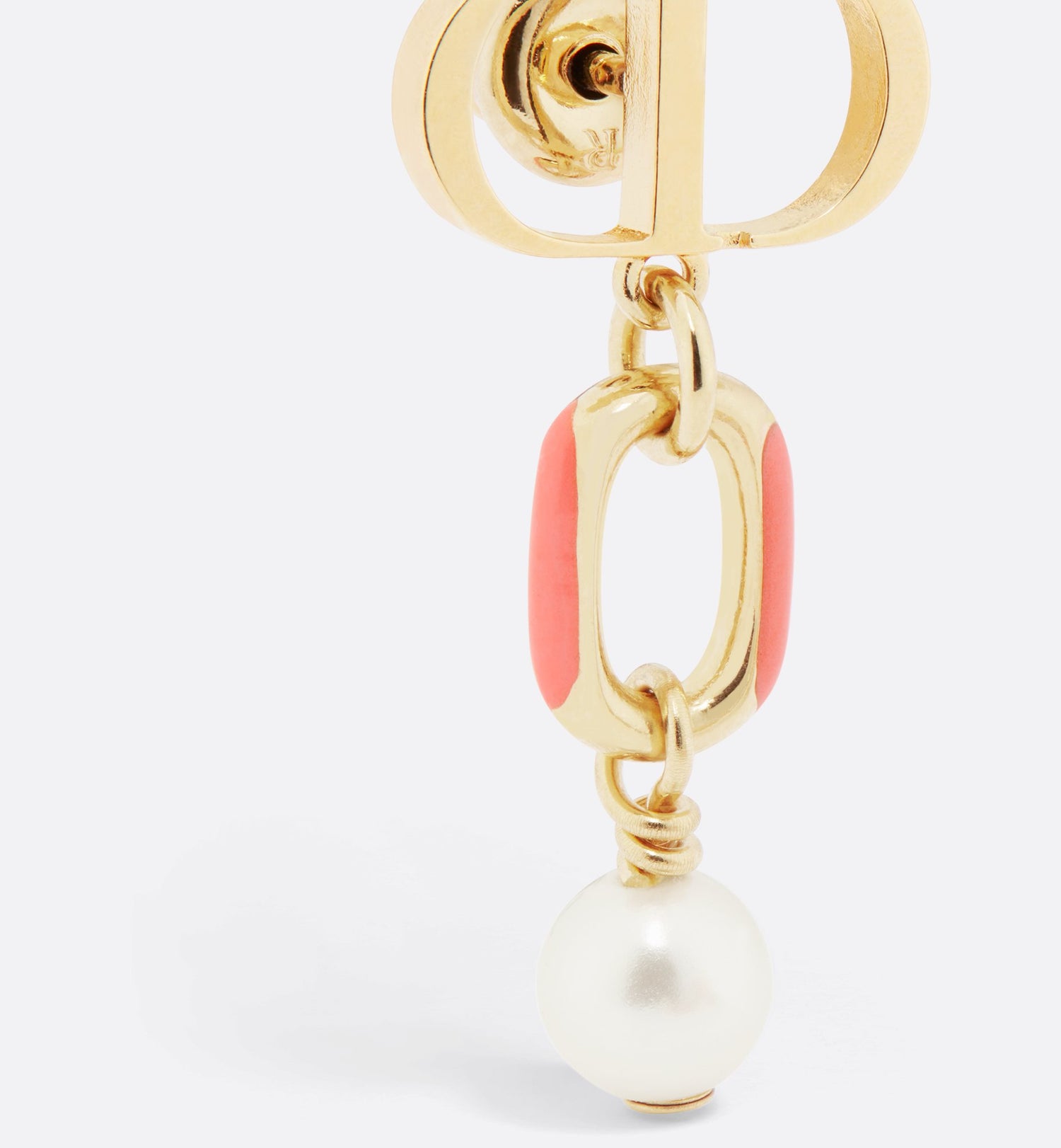 Dioriviera Petit Cd Earrings Gold Finish Metal With White Resin Pearls And Coral Lacquer