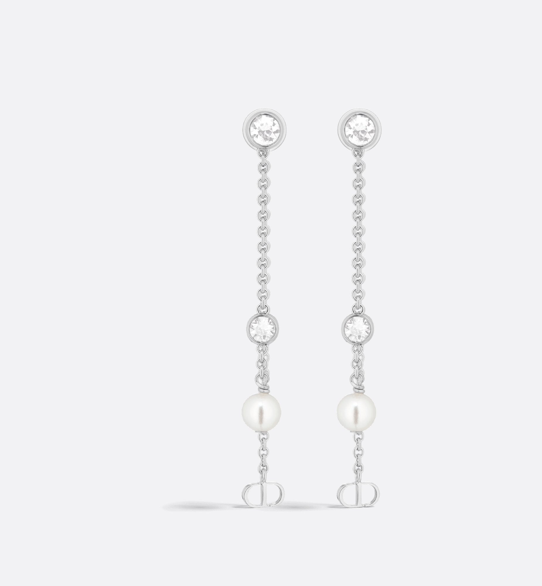 Petit Cd Treasure Earrings Silver Finish Metal With White Resin Pearls And Silver-Tone Crystals